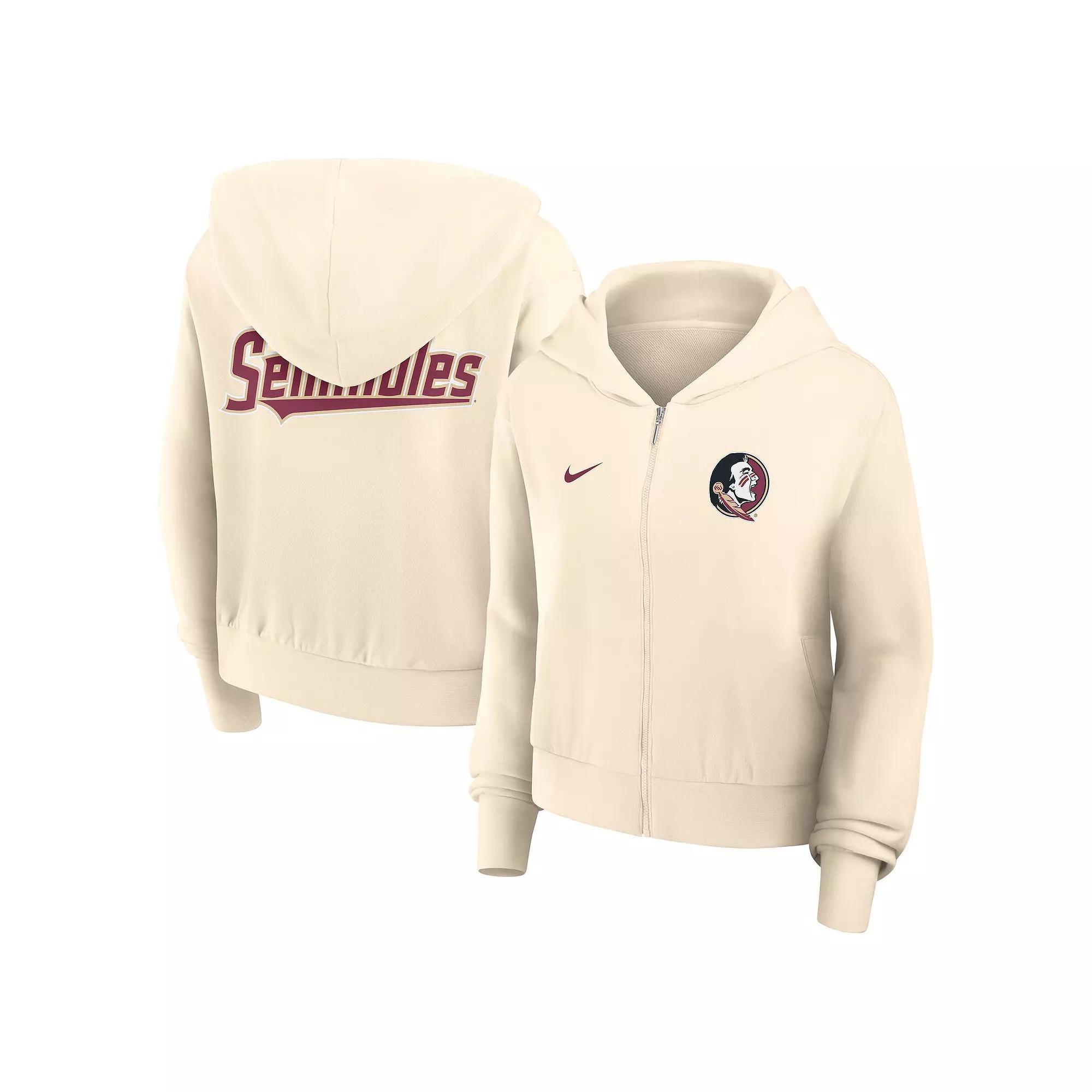 Women's Nike Cream Florida State Seminoles Chill Midi Full-Zip Hoodie, Size: Medium, Beige Product Image