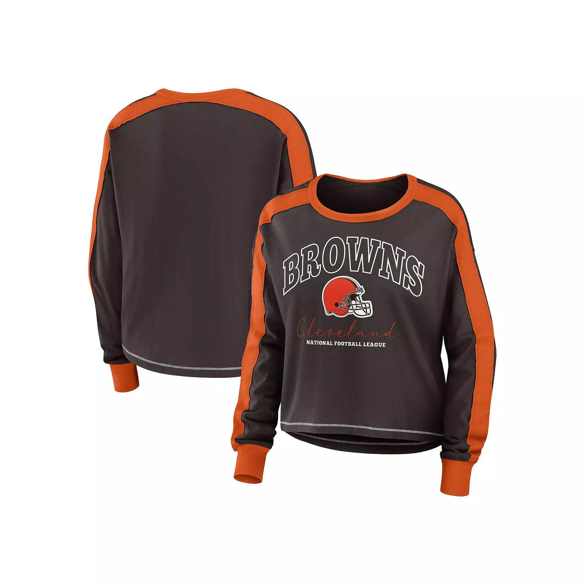 Womens WEAR by Erin Andrews Cleveland s Plus Size Colorblock Long Sleeve T-Shirt Product Image