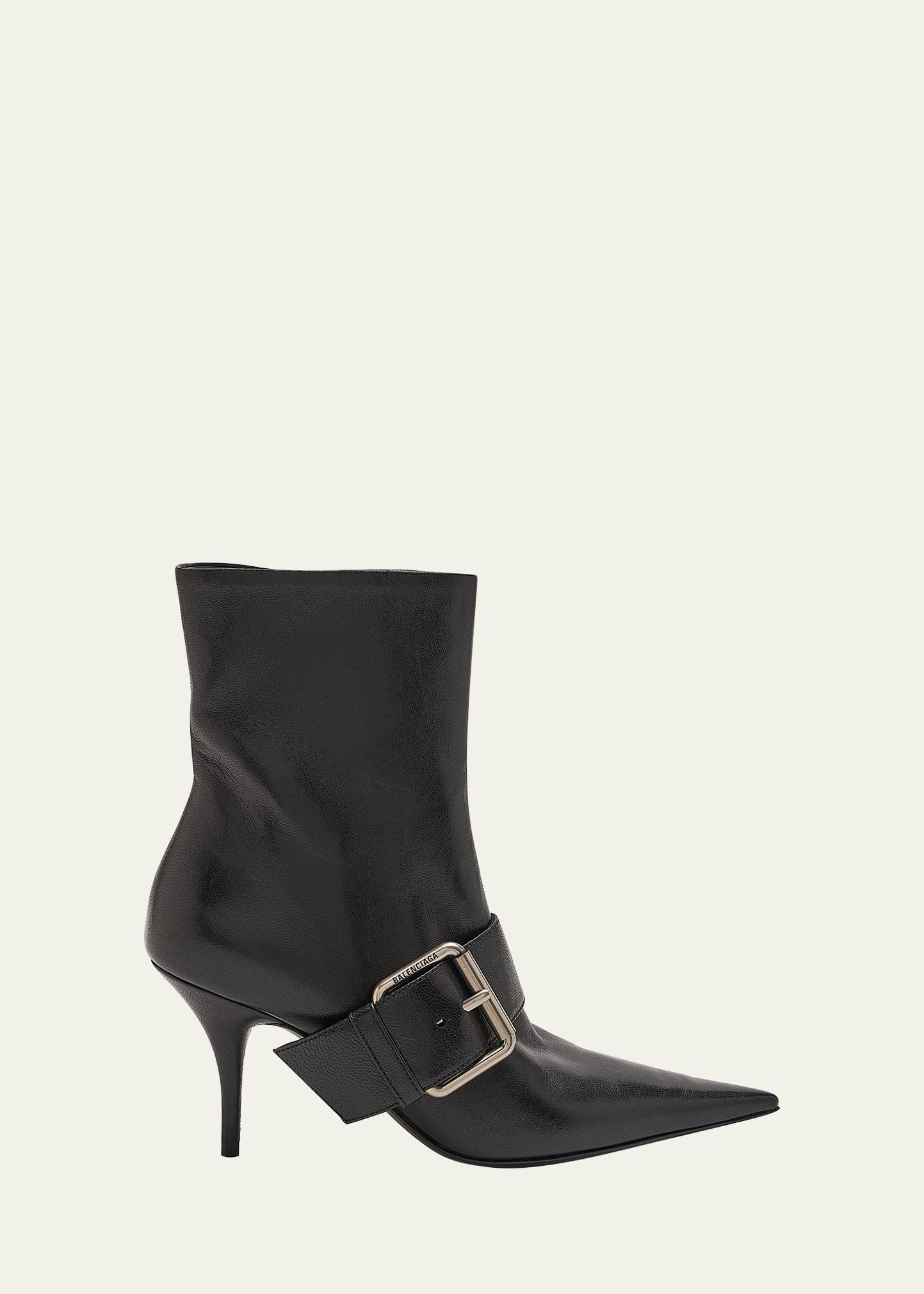 Leather Buckle Stiletto Ankle Booties Product Image