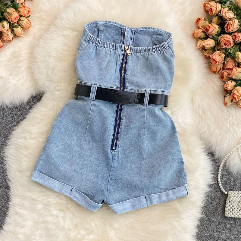 Strapless Denim Romper Product Image