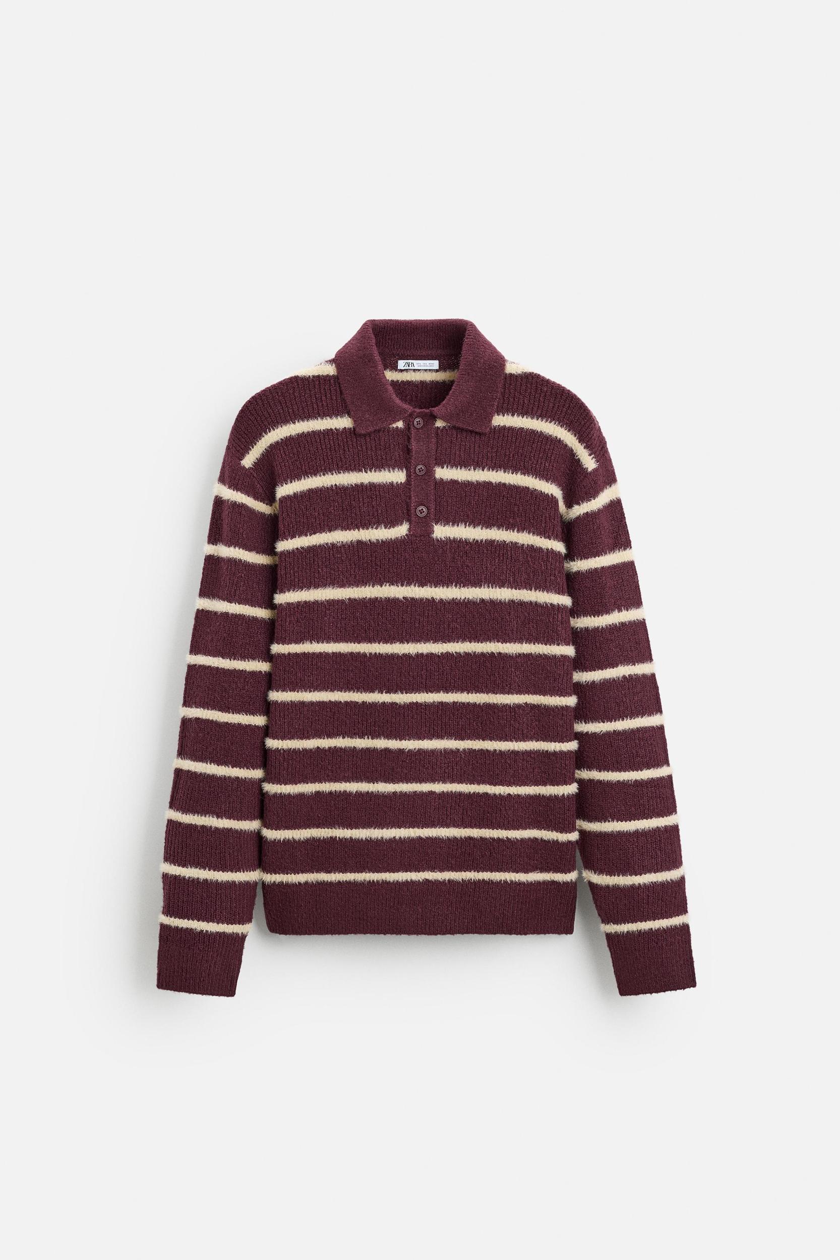 STRIPED TEXTURED KNIT POLO SHIRT Product Image