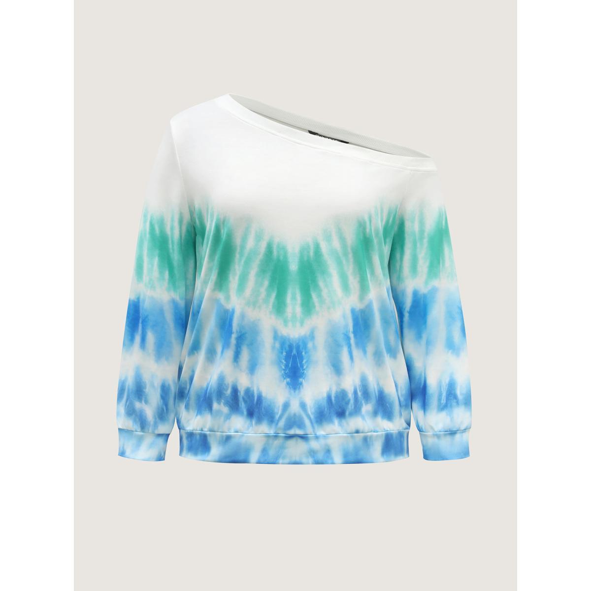 Plus Size Tie-Dye One-Shoulder Sweatshirt Women Mediumblue Asymmetrical Neck Everyday-Casual Sweatshirts BloomChic 22-24/3X Product Image