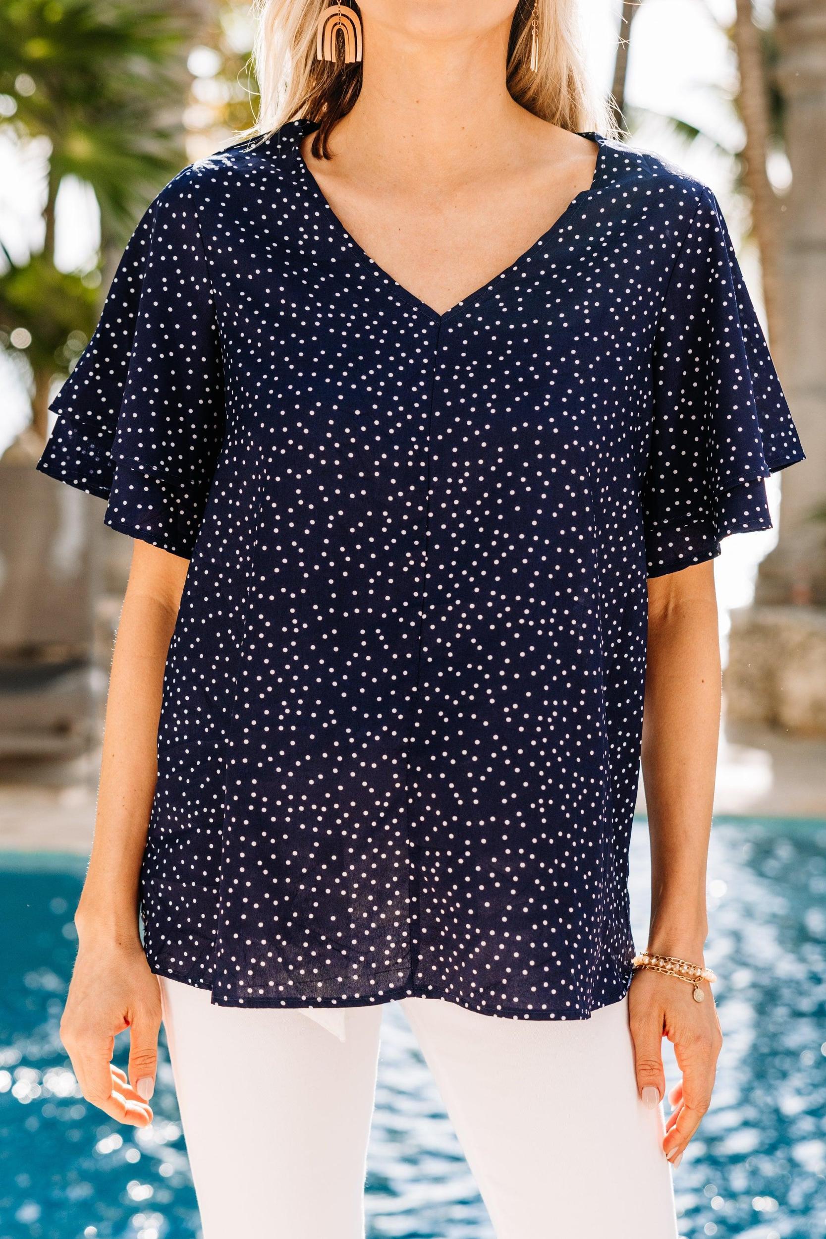 New Levels Navy Blue Polka Dot Blouse Female Product Image