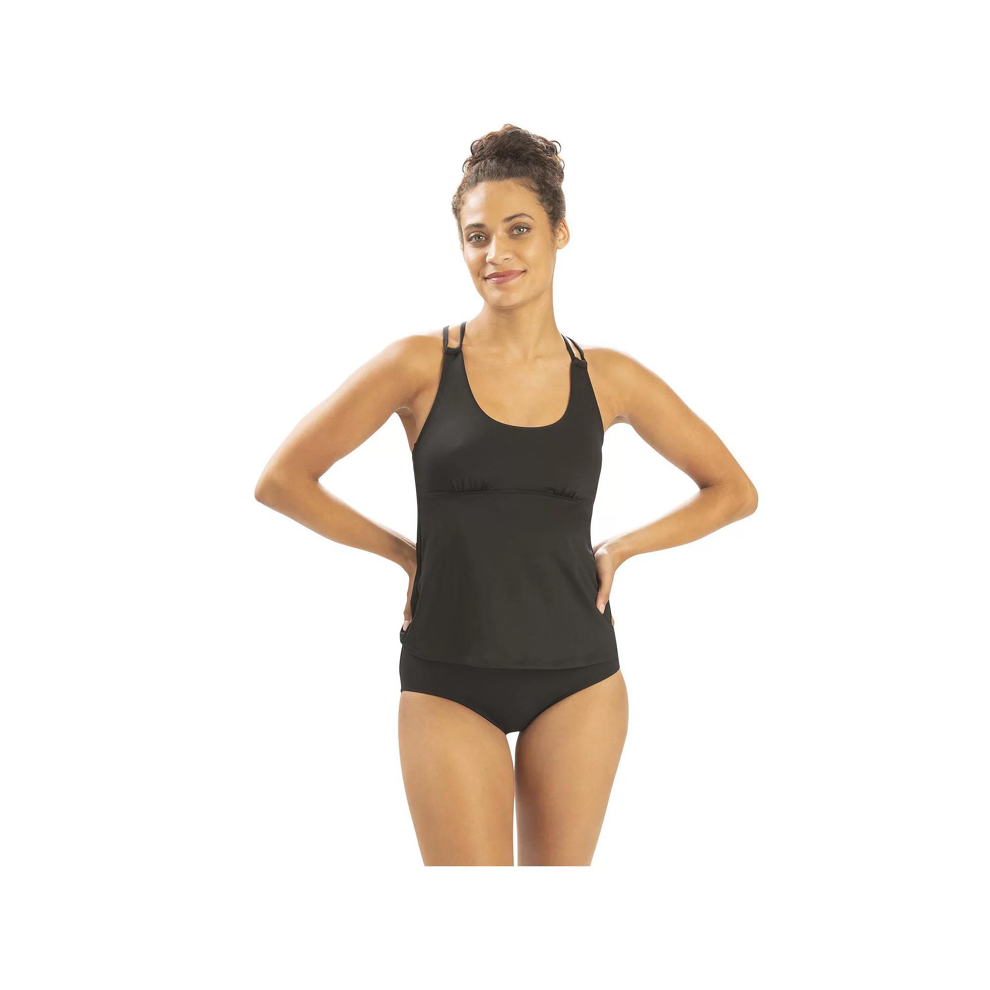 Women's Dolfin Double Strap Tankini Swim Top, Size: Large, Black Product Image