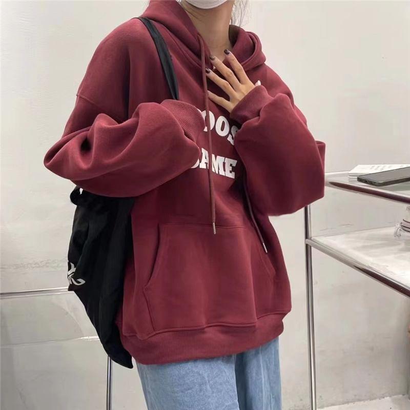 Long Sleeve Lettering Print Loose-Fit Hooded Pullover Product Image