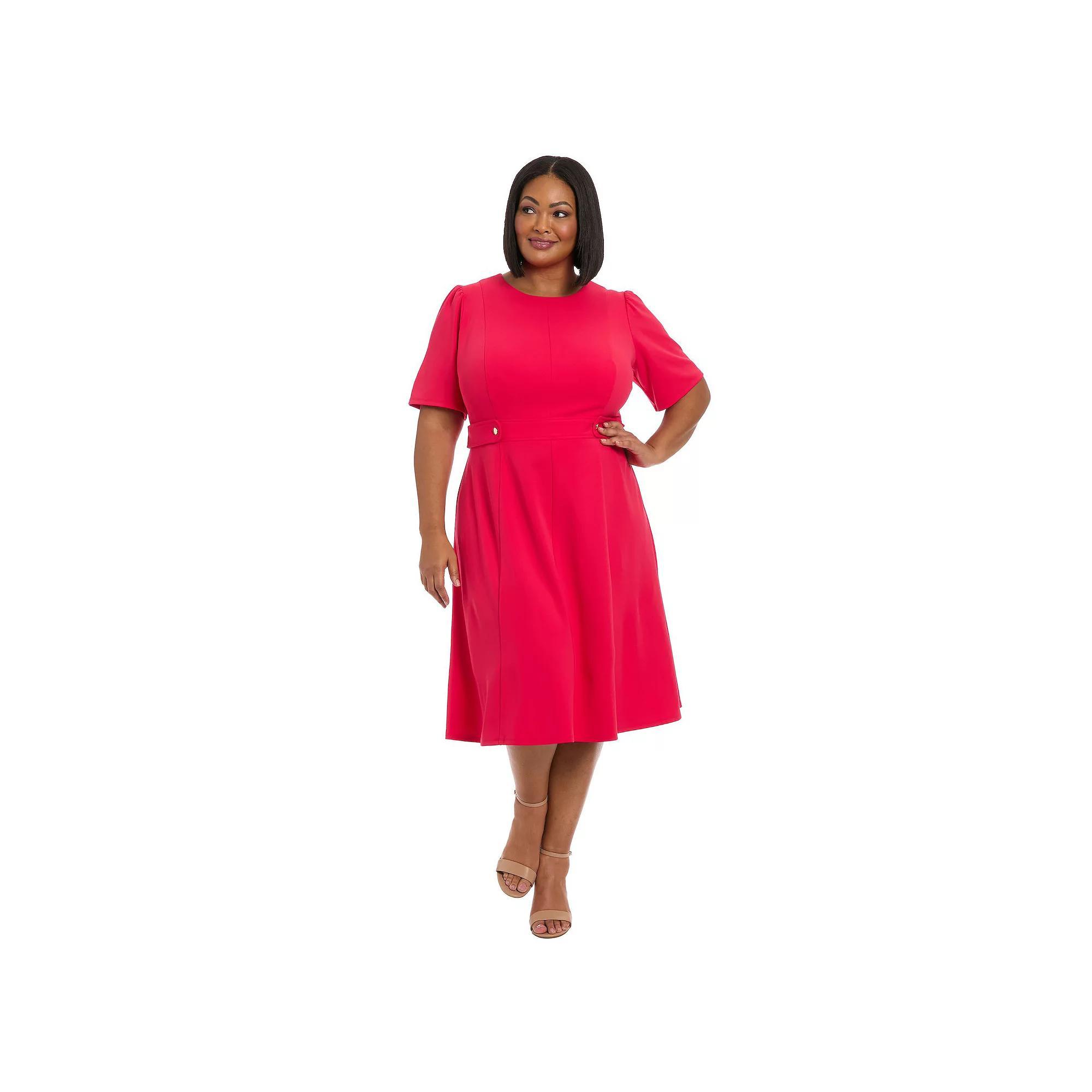 Plus Size London Times Short Sleeve Fit & Flare Midi Dress, Women's, Size: 22 W, Pink Red Product Image