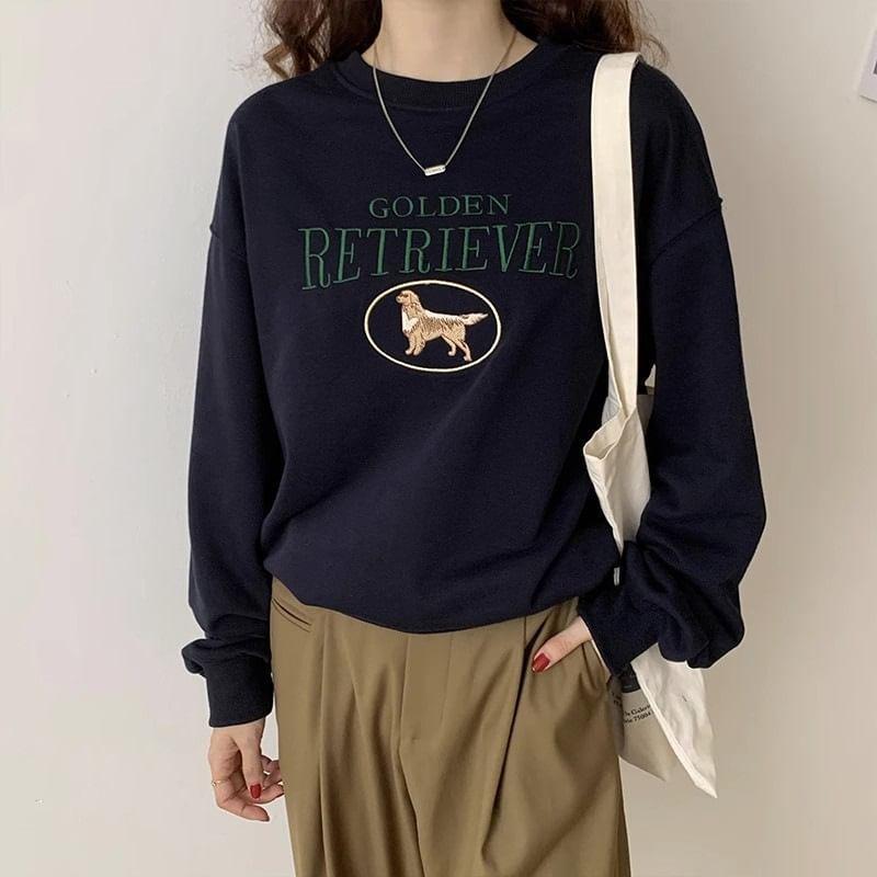 Long Sleeve Lettering Print Loose-Fit Sweatshirt Product Image