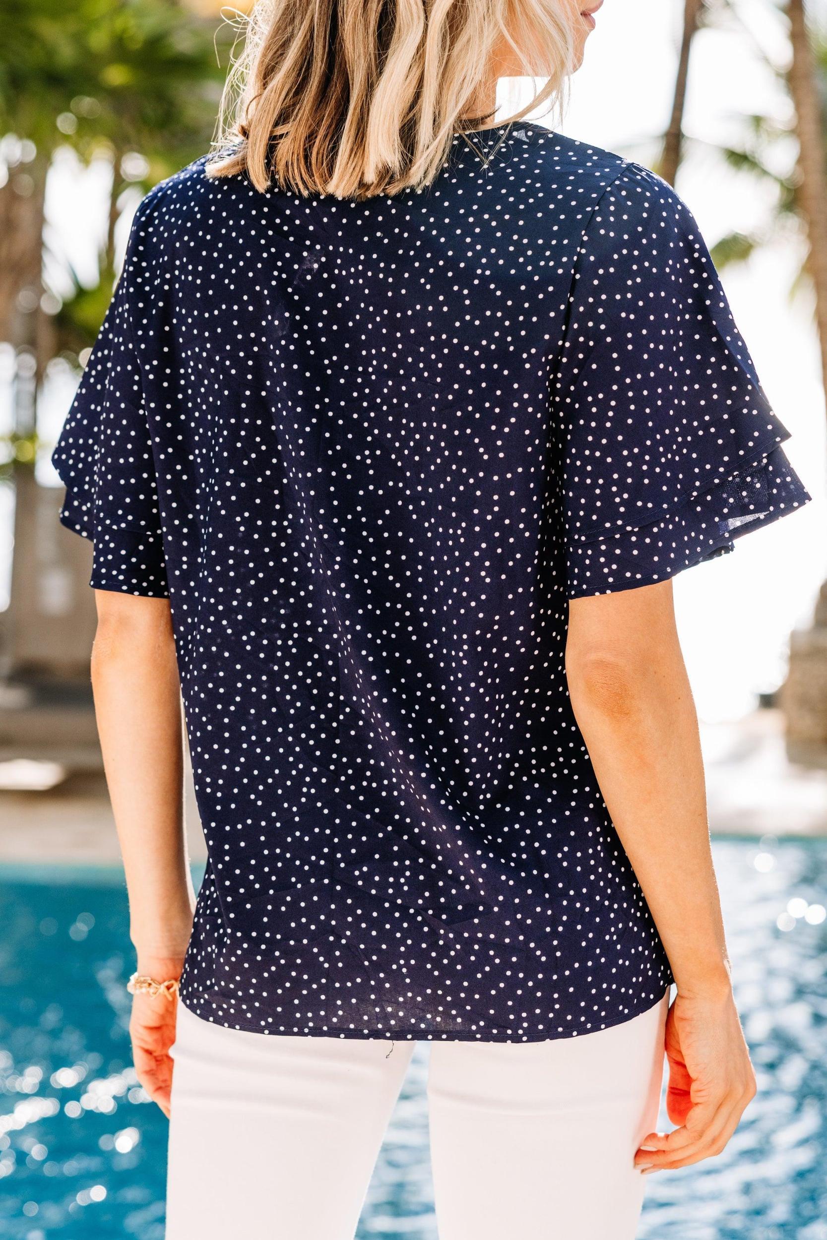 New Levels Navy Blue Polka Dot Blouse Female Product Image