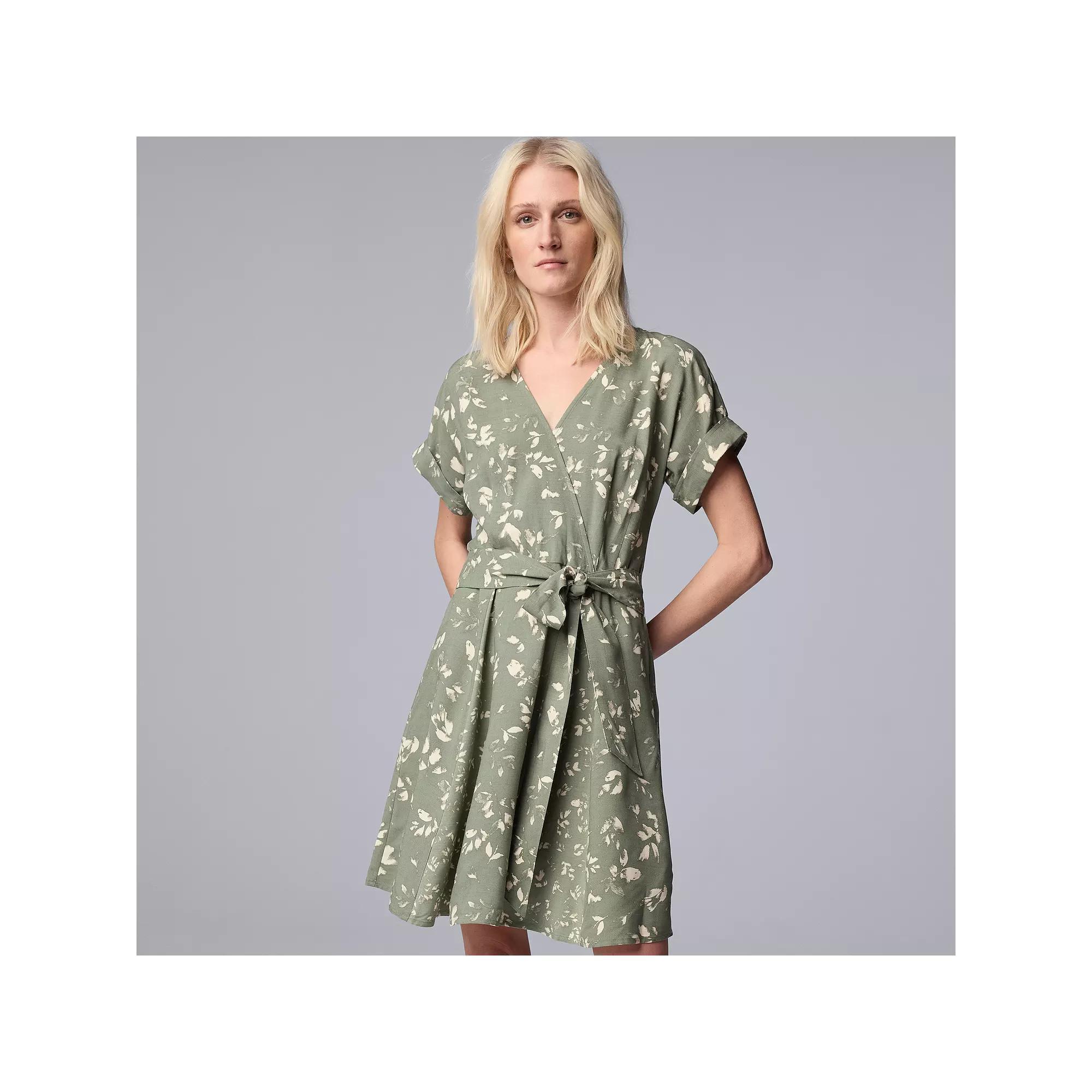Womens Simply Vera Vera Wang Floral Short Sleeve Tie-Front Mini Dress Product Image