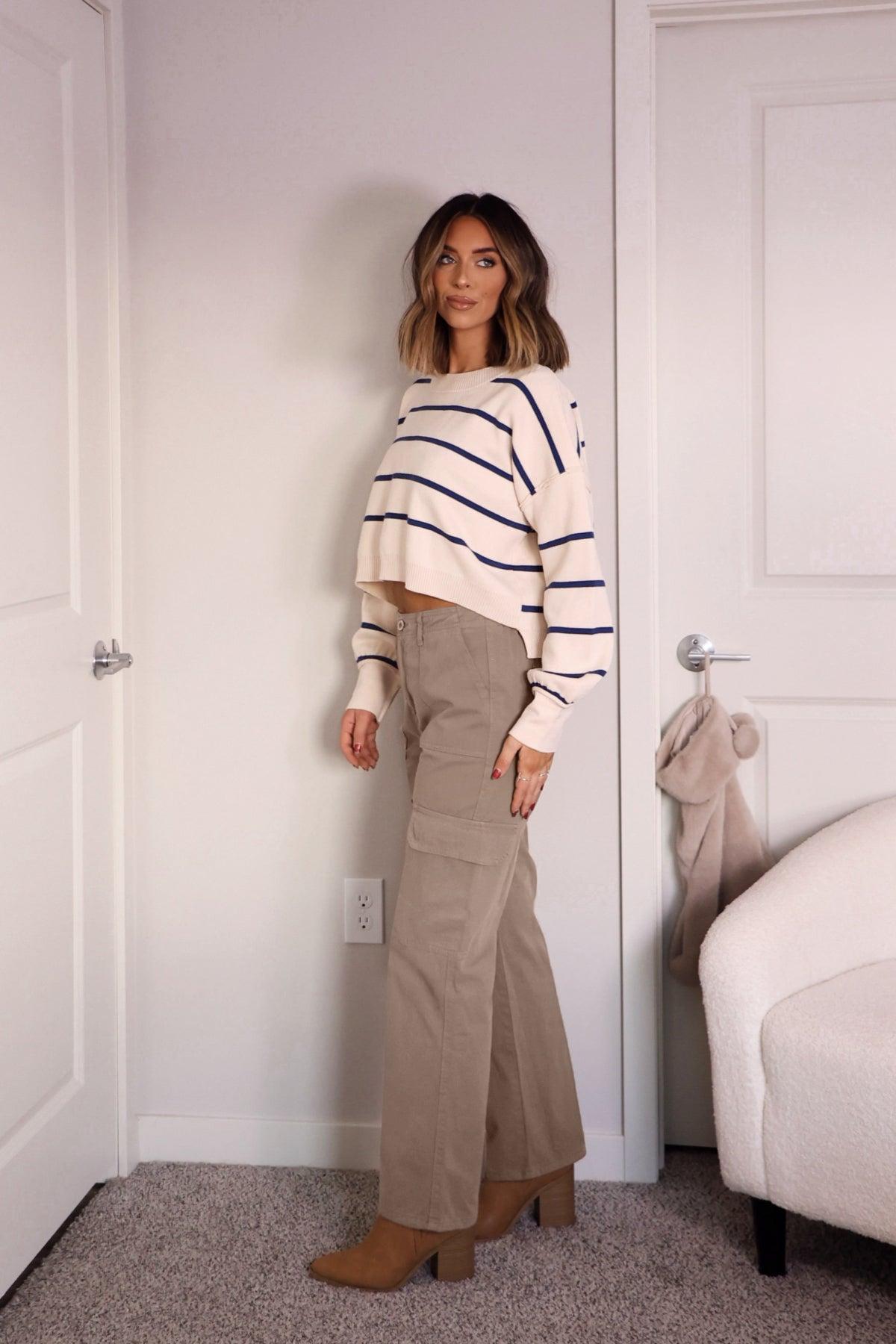 Ivory Striped Pullover Sweater - FINAL SALE Product Image
