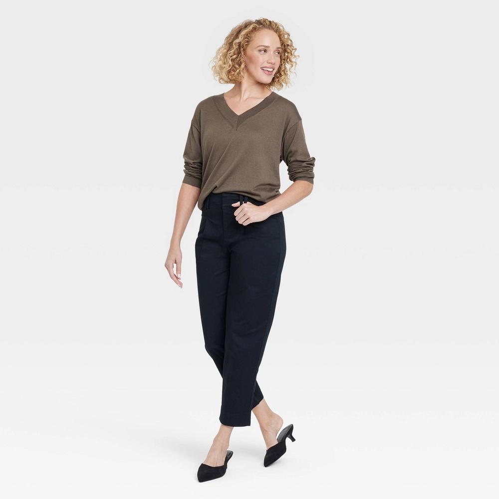 Womens Fine Gauge V-Neck Pullover Sweater - A New Day Olive XL Product Image
