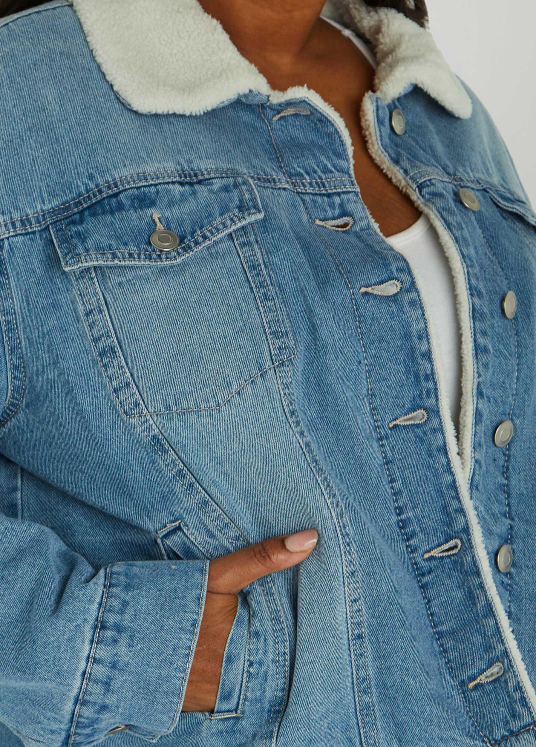 Plus Size Faux Shearling Lined Denim Jacket Ashley Stewart Product Image