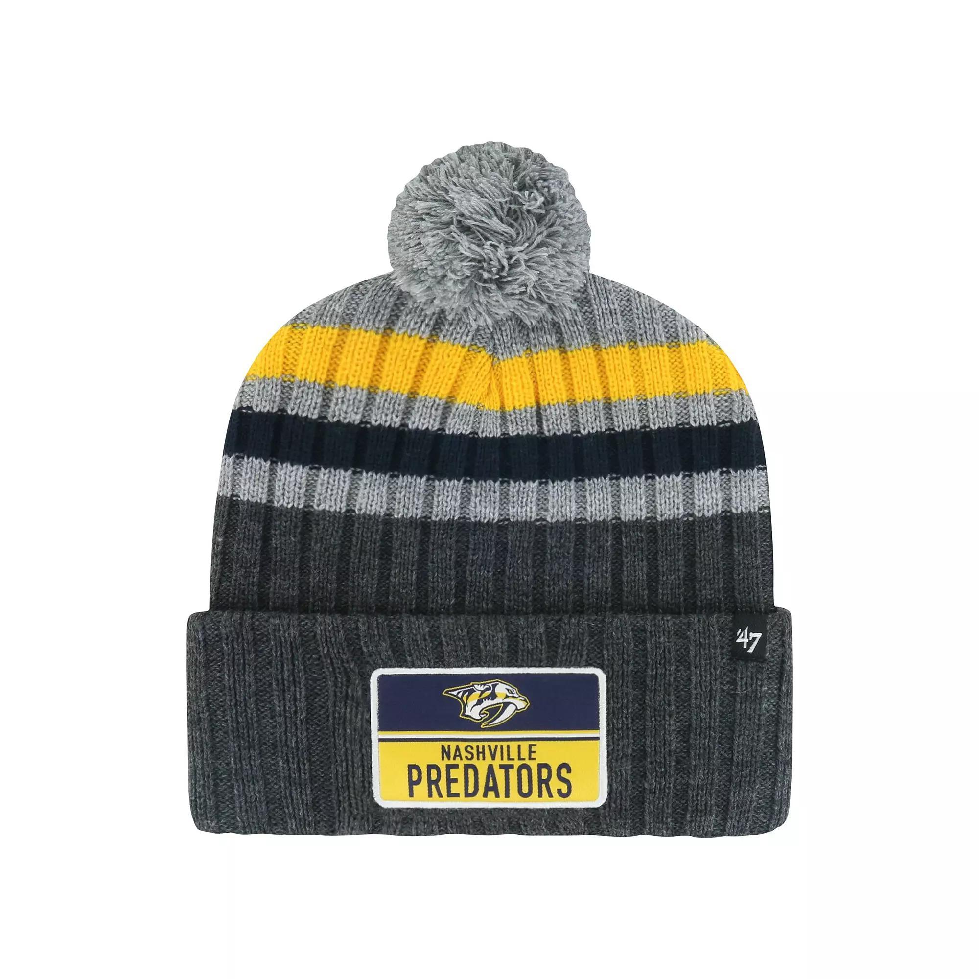 Mens 47 Gray Nashville Predators Stack Patch Cuffed Knit Hat with Pom Product Image