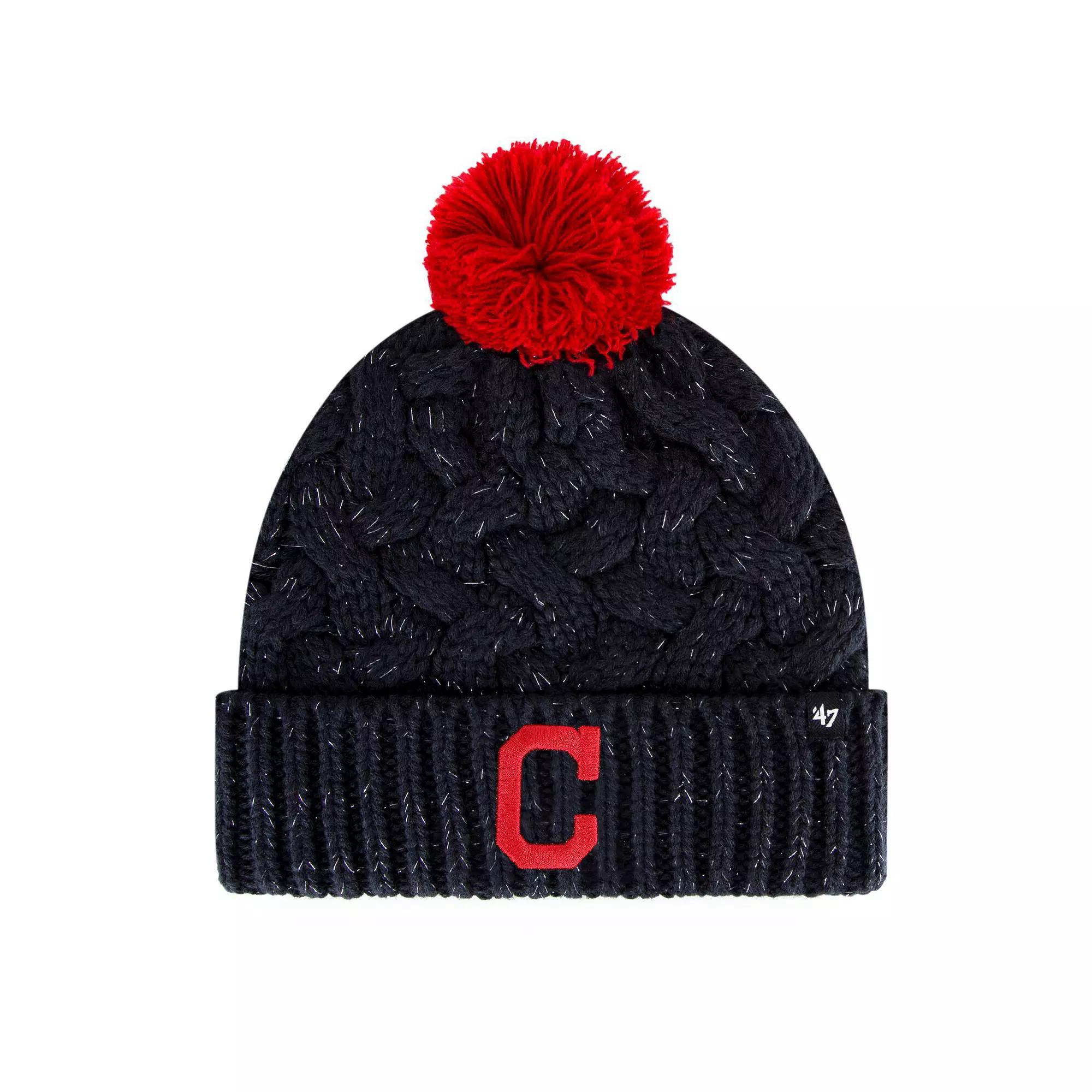 Women's '47 Navy Cleveland Indians Knit Cuffed Hat with Pom, Blue Product Image
