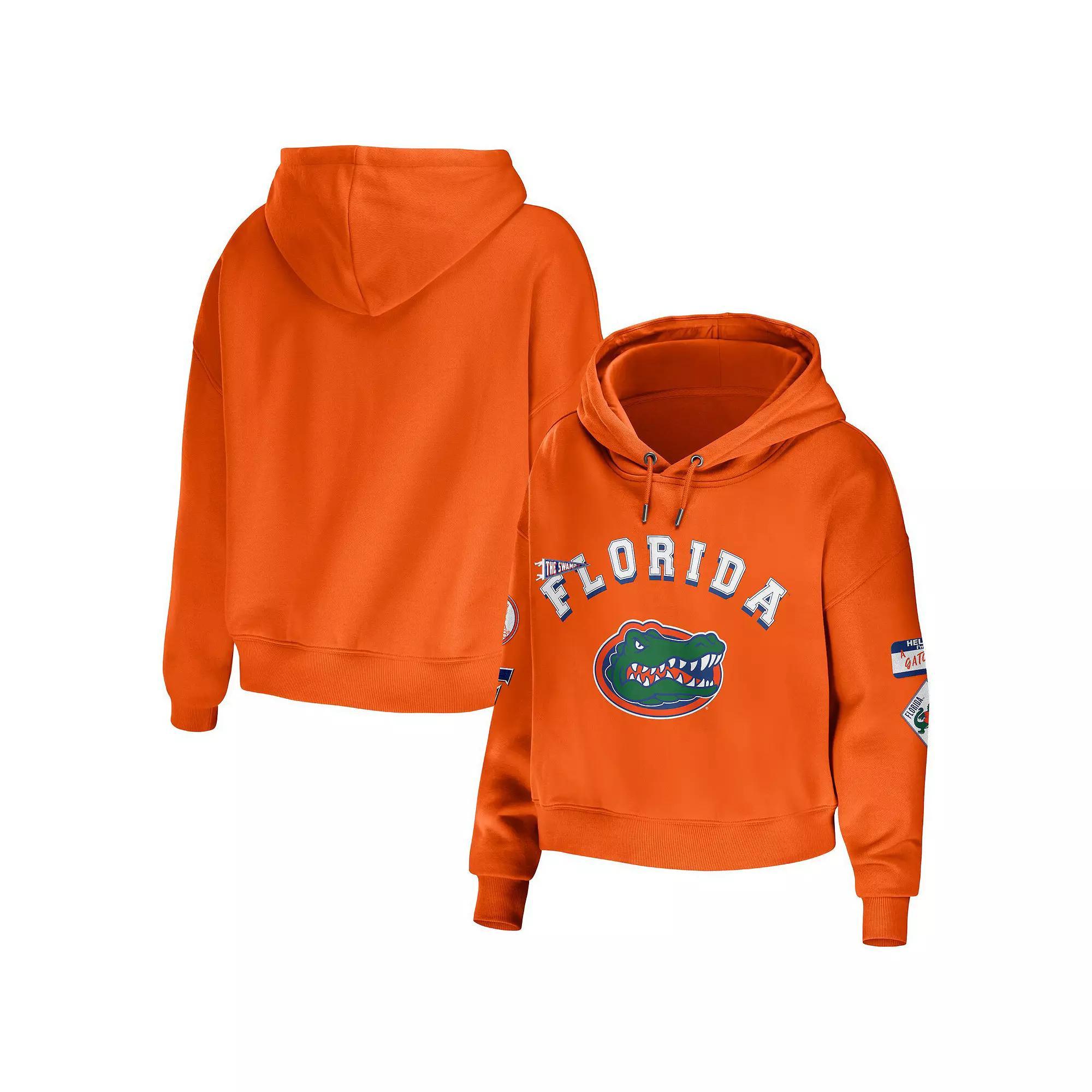 Women's WEAR by Erin Andrews Orange Florida Gators Mixed Media Cropped Pullover Hoodie, Size: XL Product Image