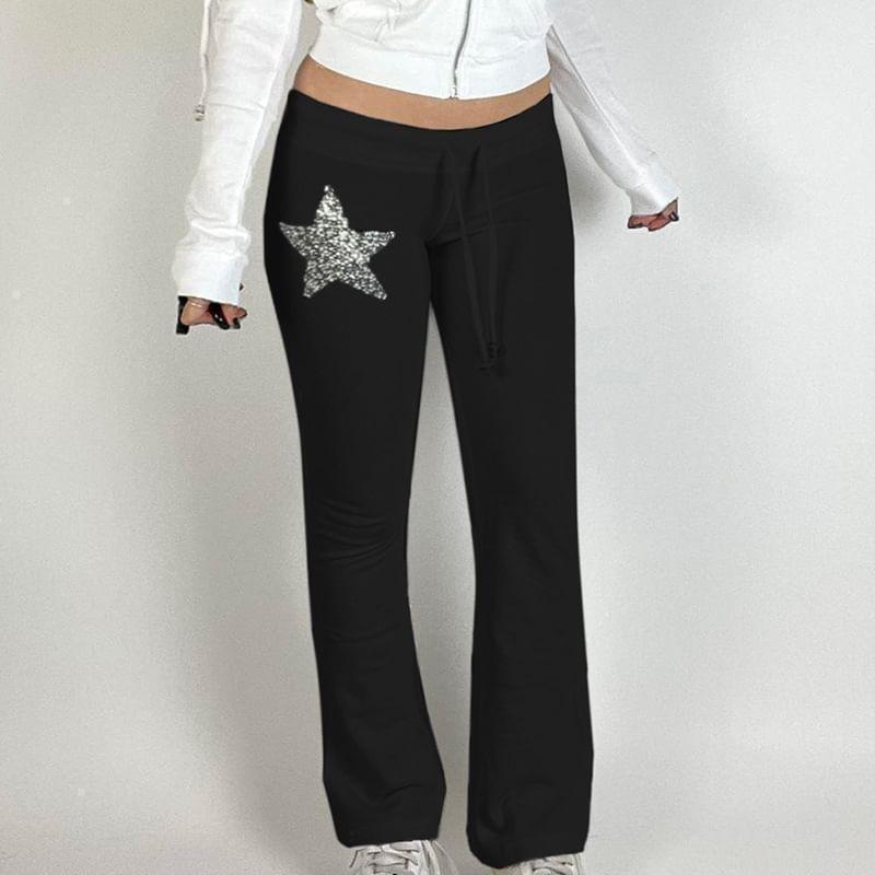Mid Waist Glitter Star Flared Sweatpants Product Image