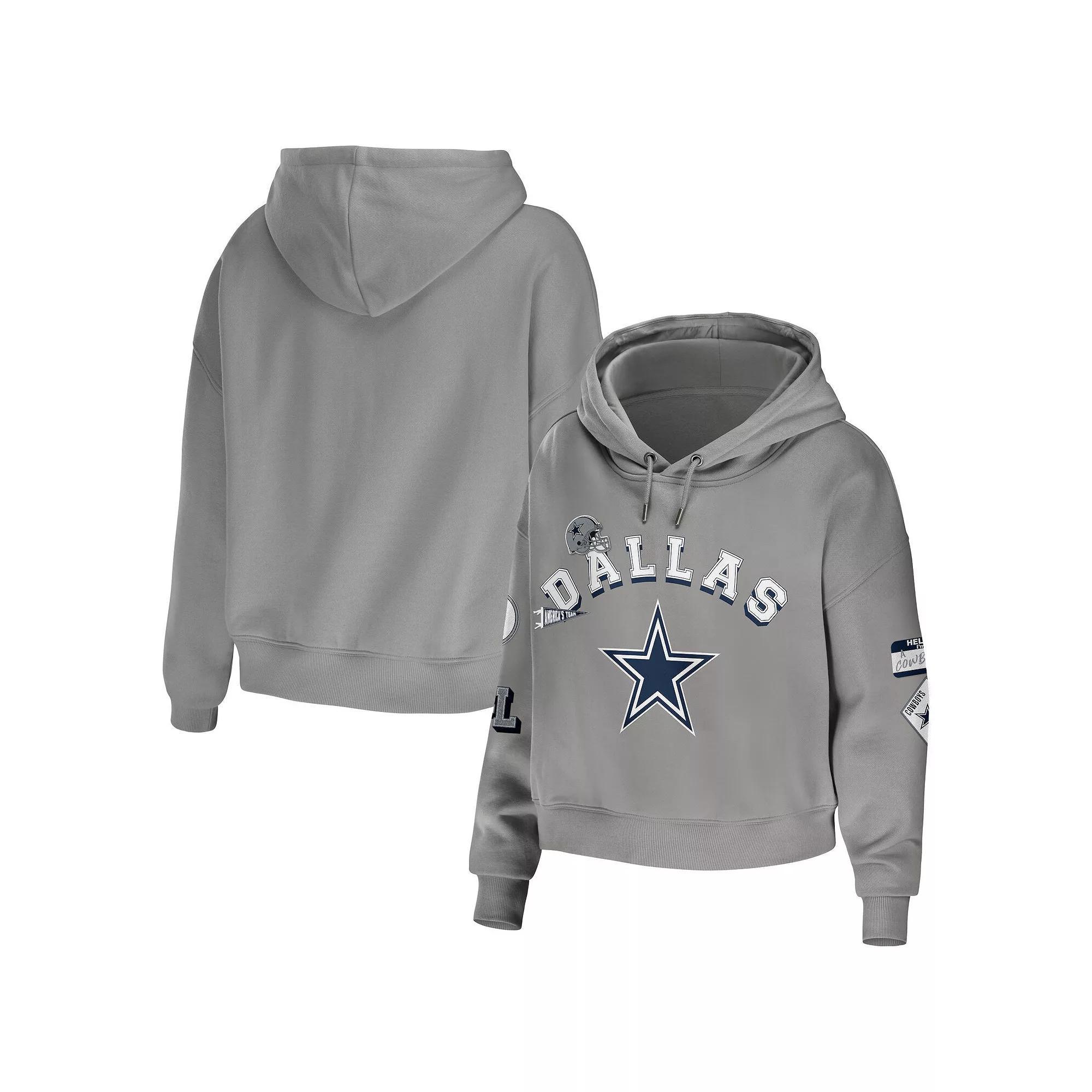 Women's WEAR by Erin Andrews Gray Texas A&M Aggies Mixed Media Cropped Pullover Hoodie, Size: 2XL, Grey Product Image