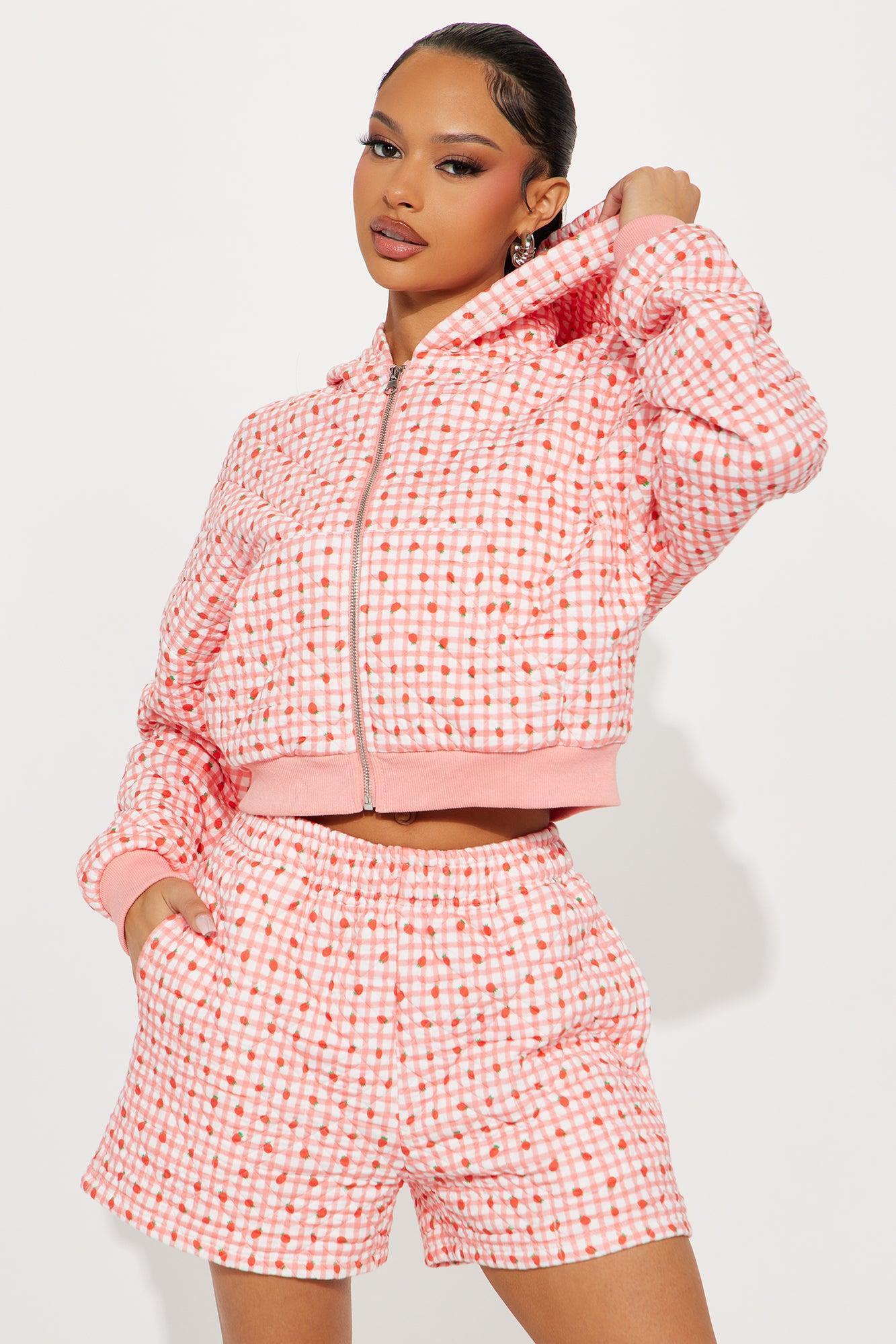 Strawberry Fields Gingham Short Set - Pink Product Image
