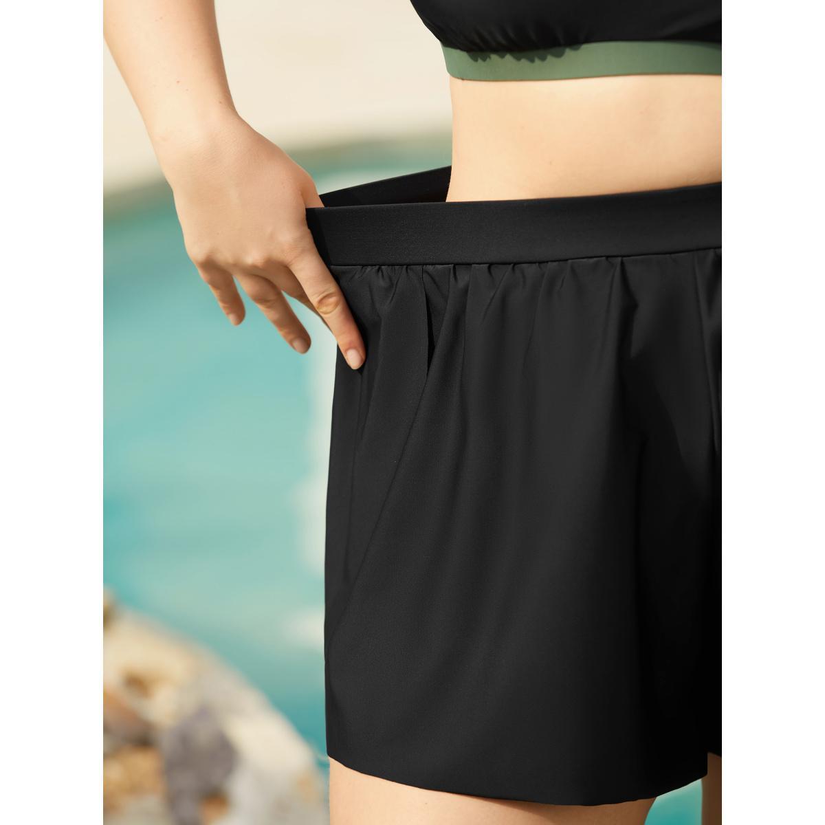 Plus Size Layered High-Waist Flared Swim Bottoms Women's Swimwear Black Beach Gathered High stretch Bodycon High Rise Curve Swim Bottoms BloomChic 28/5X Product Image