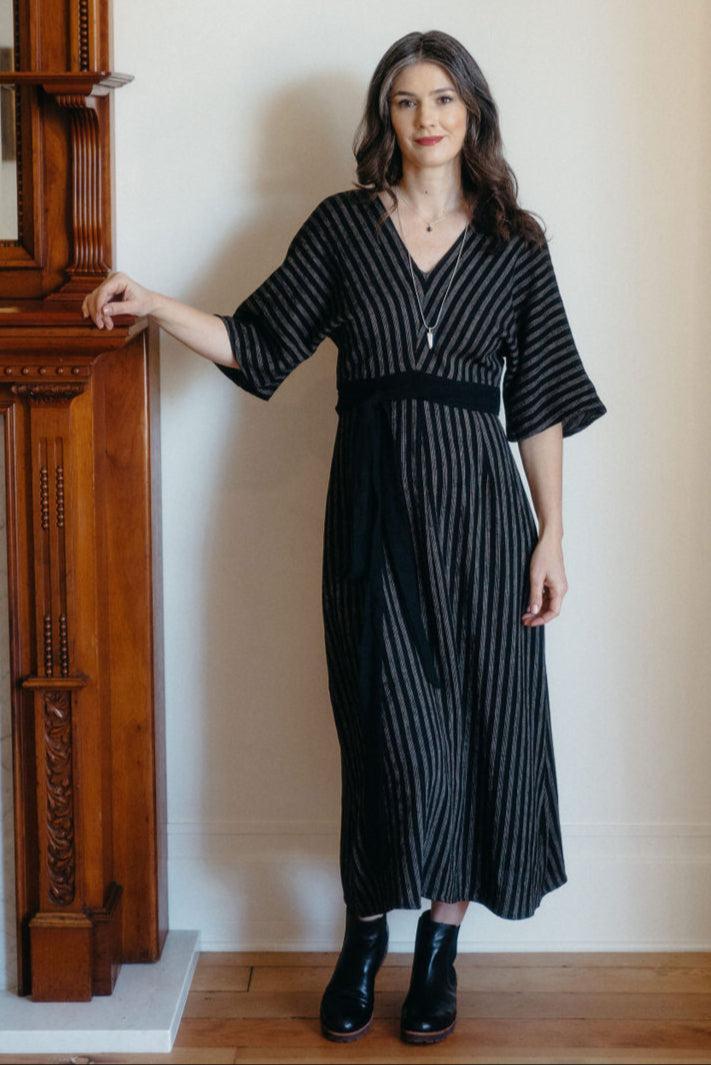 Diana Dress in Black 2 Tone Stripe Cotton Product Image