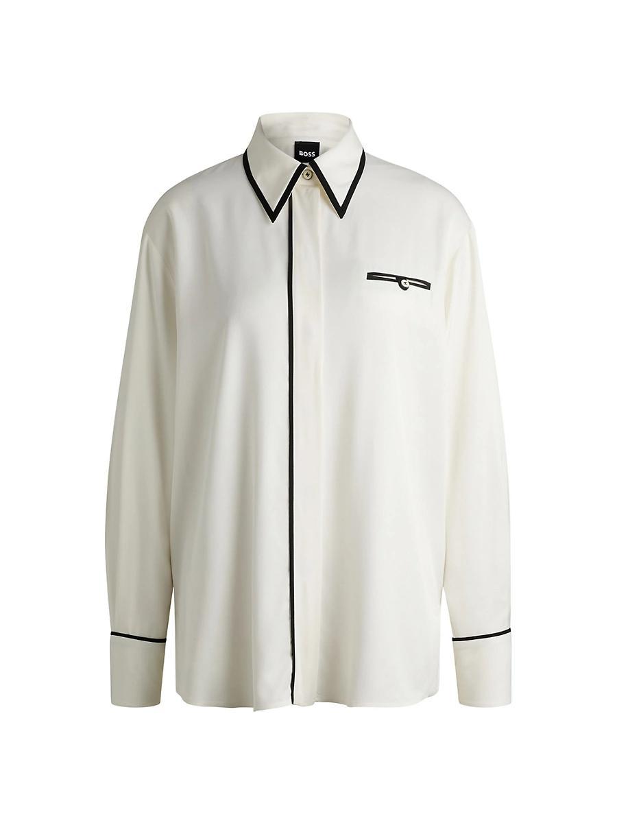 Womens Loose-Fit Blouse with Piped Edges in Soft Twill Product Image