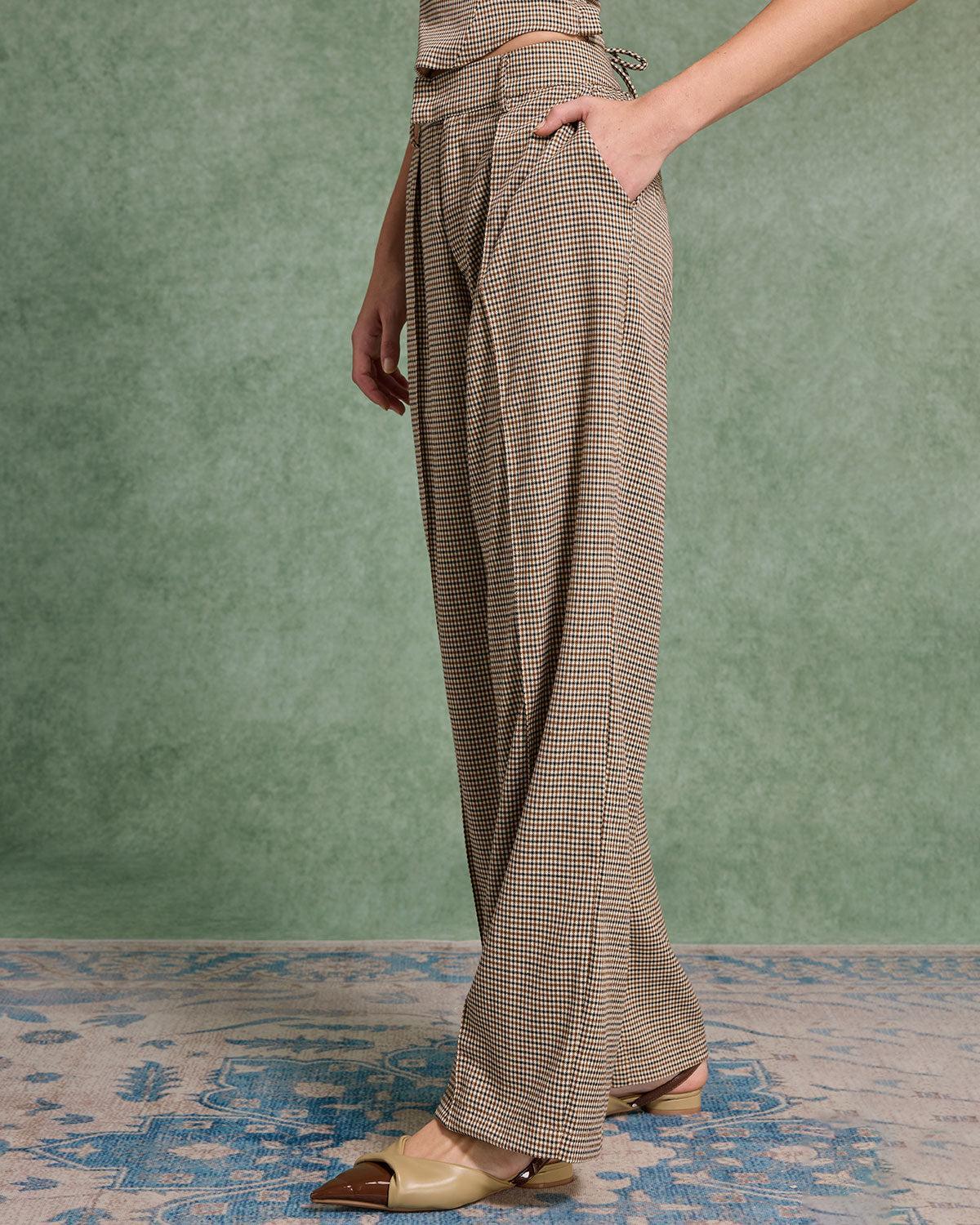Brown Plaid Straigh Pants Product Image