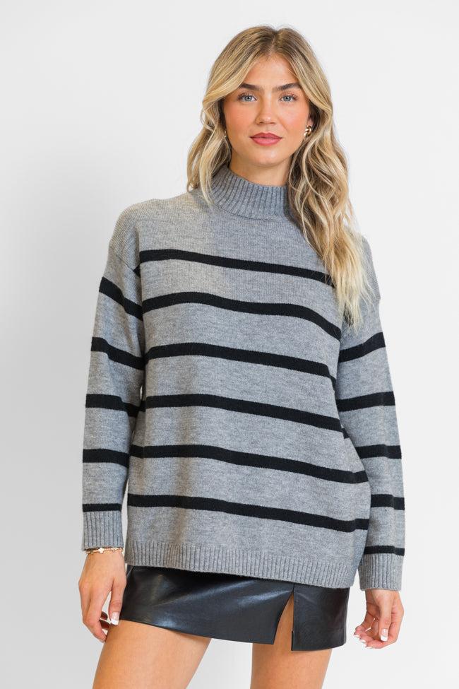 Where I'm Going Charcoal Oversized Stripe Turtleneck Sweater FINAL SALE Product Image