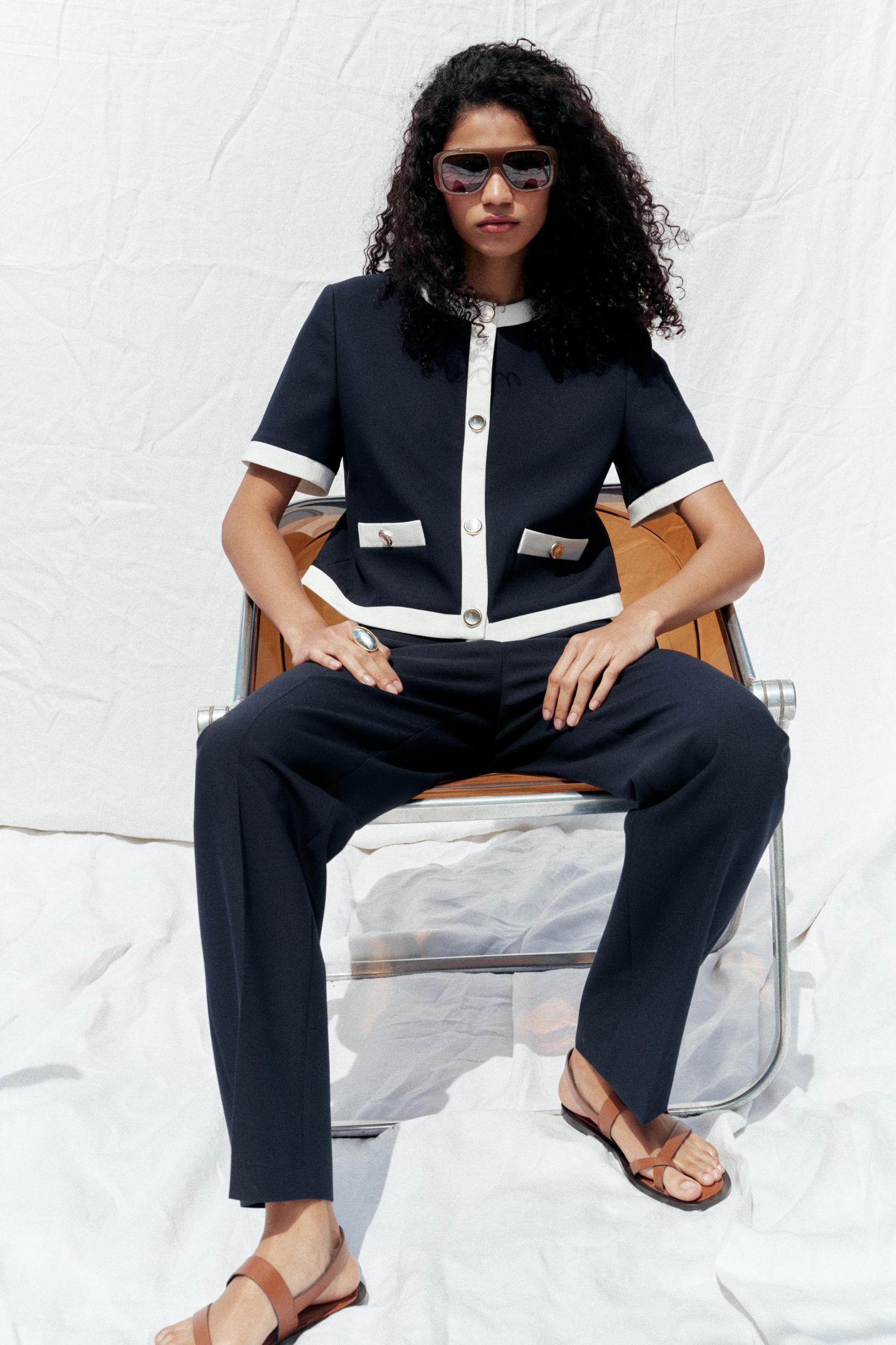CONTRAST WAIST STRAIGHT LEG PANTS Product Image