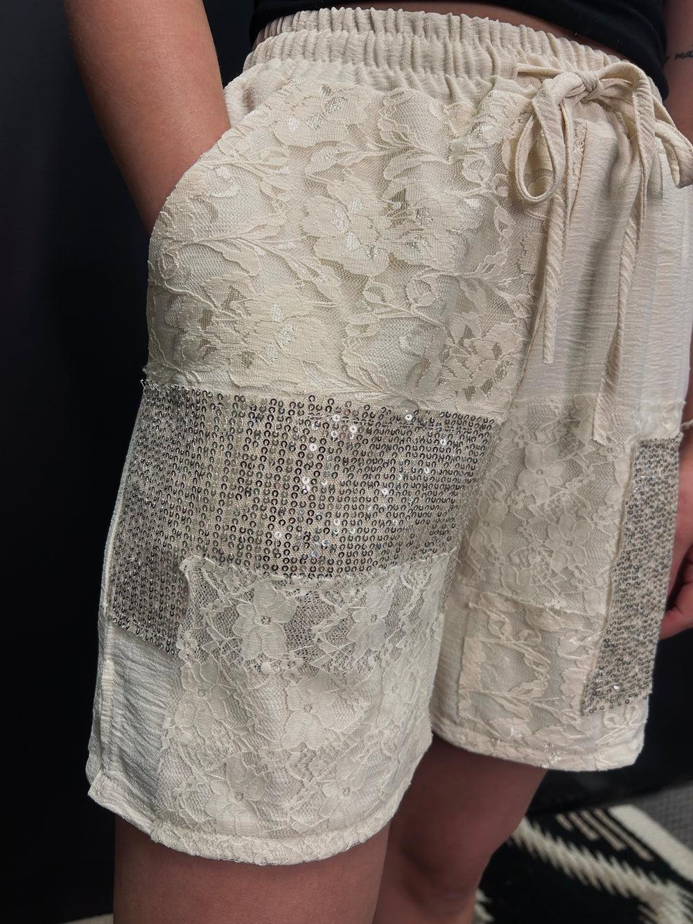 Relaxed Boho Lace Sequins Shorts- 2 Colors Product Image