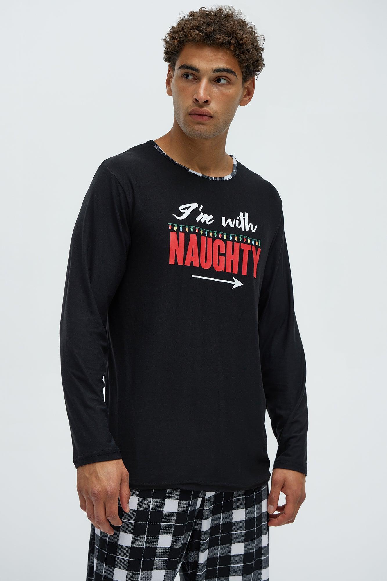 I'm With Naughty Christmas Holiday PJ Set - Black Product Image