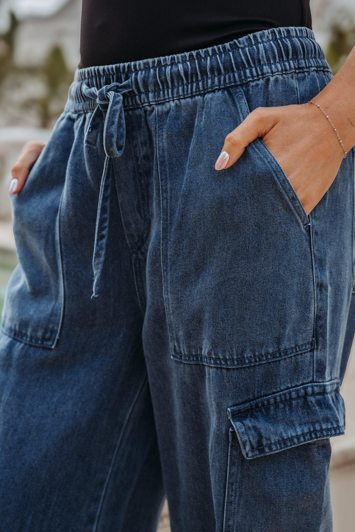 Thread & Supply Dark Denim Wash Rhoda Cargo Pants - FINAL SALE Product Image