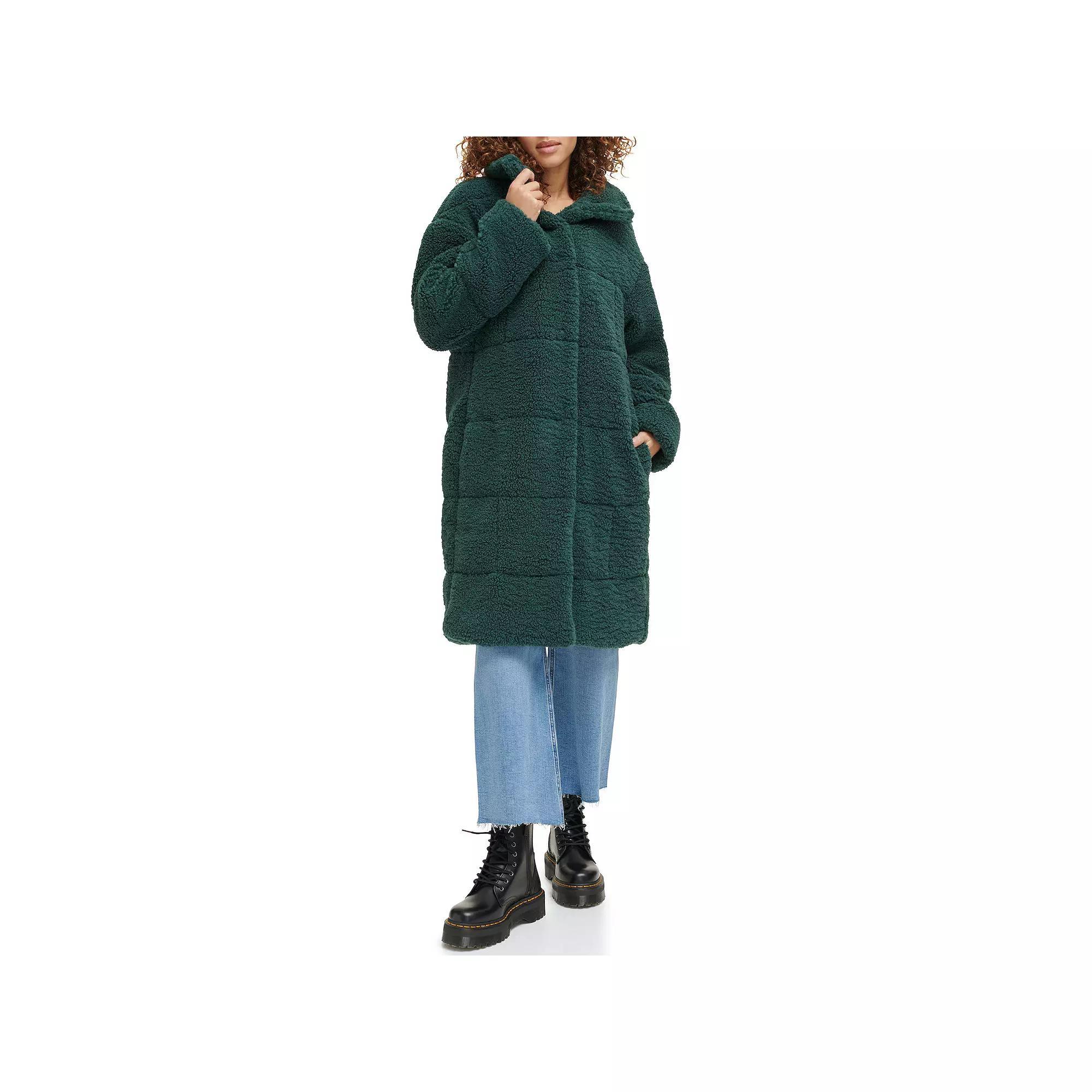 Women's Levi's® Long Quilted Sherpa Coat, Size: Medium, Darkest Green Product Image