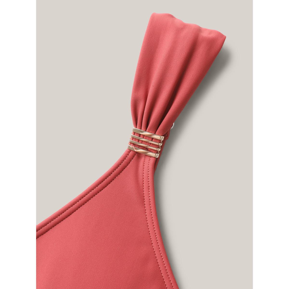 Plus Size Curved Hem Knotted Plain Swim Dress Women's Swimwear Rouge Beach Bodycon V-neck High stretch Curve Swim Dresses BloomChic 14-16/1X Product Image