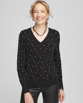 Studded V-Neck Pullover Sweater Product Image