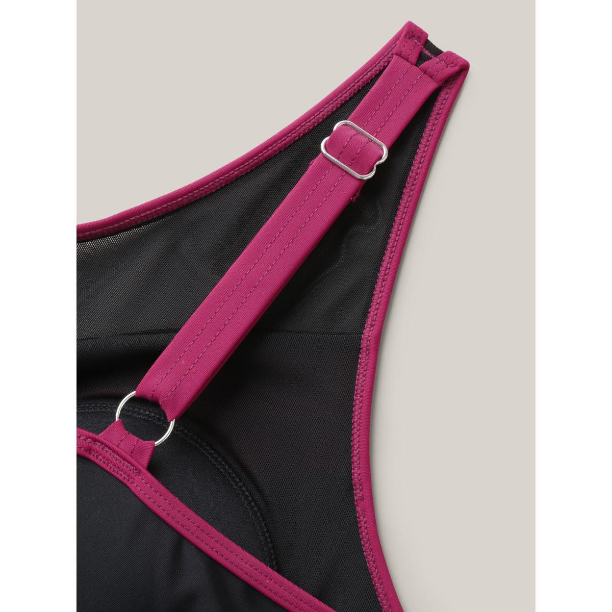 Plus Size Glide Lock Zipper Color Contrast Swim Dress Women's Swimwear RedViolet Beach Bodycon U-neck High stretch Curve Swim Dresses BloomChic 26/4X Product Image