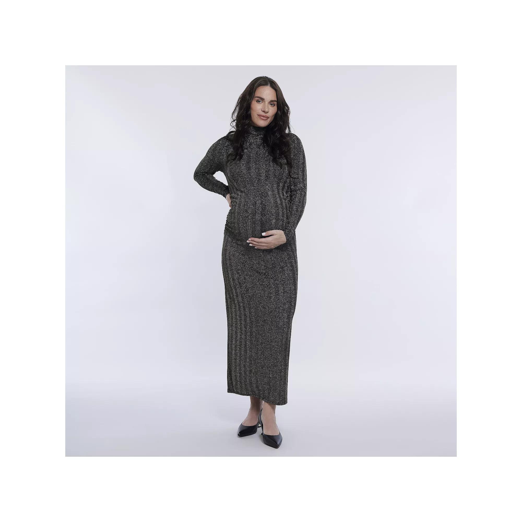 Maternity Motherhood® Turtleneck Maxi Dress, Women's, Size: Large-Mat, Black Floral Product Image