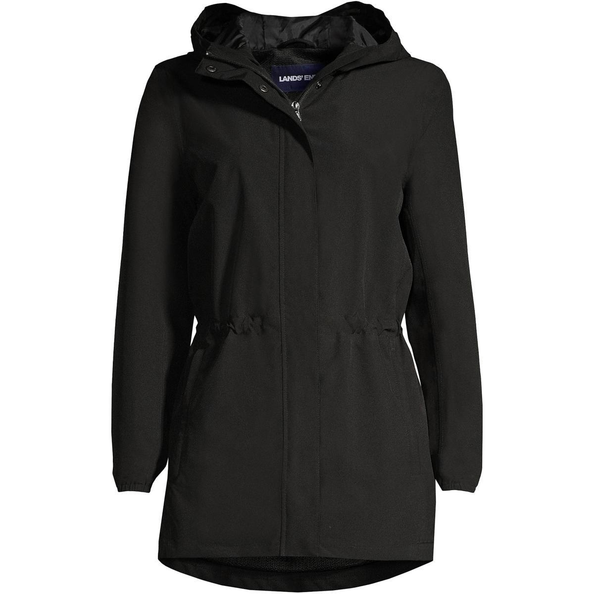 Womens Lands End Hooded Packable Raincoat Deep Blue Product Image