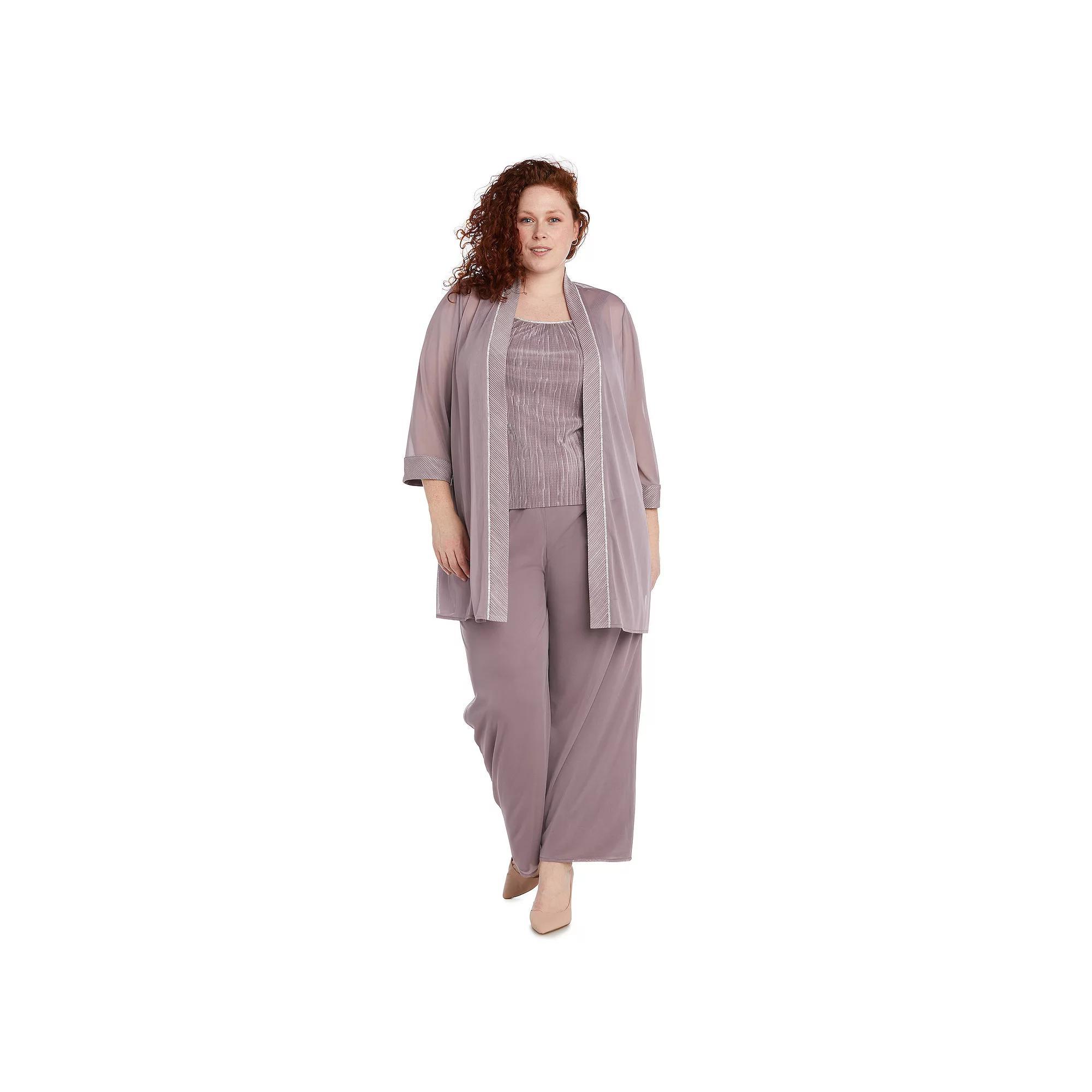 Plus Size R&M Richards 3-piece Glittery Tank Top, Sheer Cardigan & Flowy Pants Set, Women's, Size: 14 W, Pink Product Image