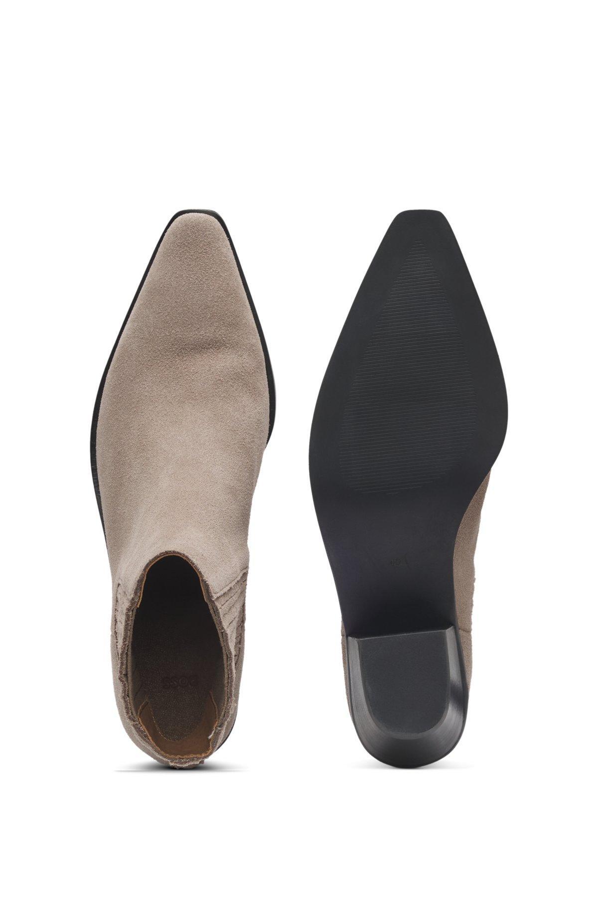 BOSS - Ankle boots in suede with Cuban heel - Light Brown Product Image