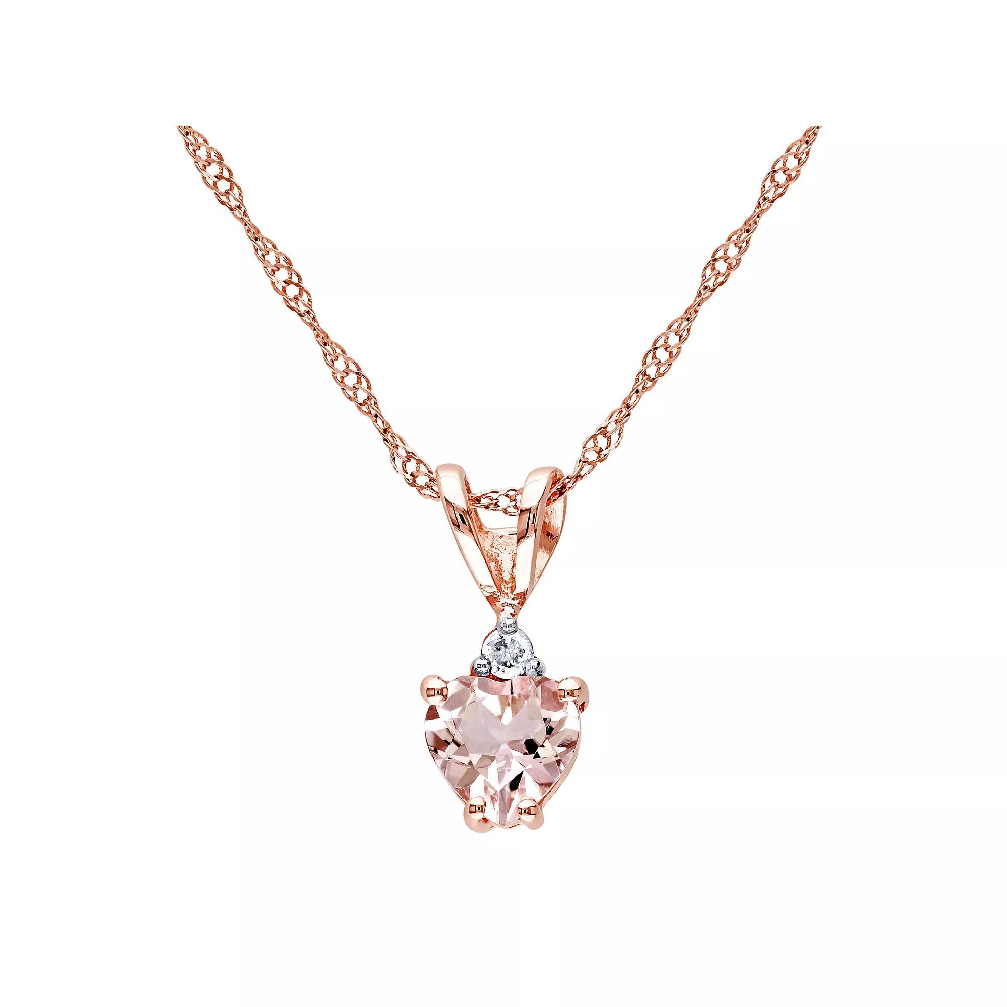 Stella Grace 10k Rose Gold Morganite & Diamond Accent Heart Pendant, Women's, Size: 17", Pink Product Image