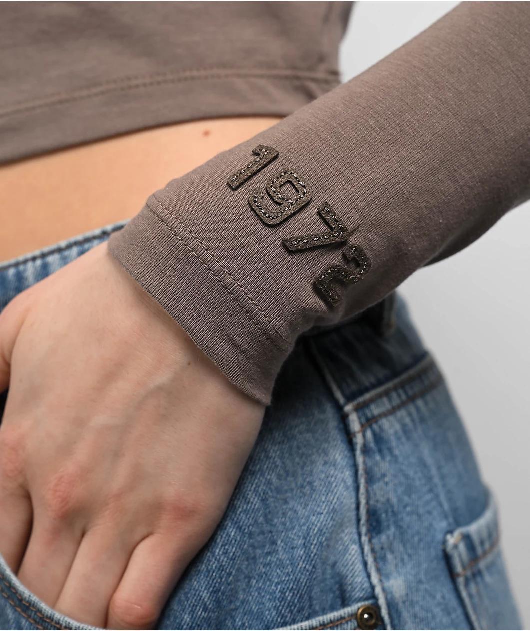 Nike Sportswear Chill Knit Brown Long Sleeve Crop T-Shirt Product Image