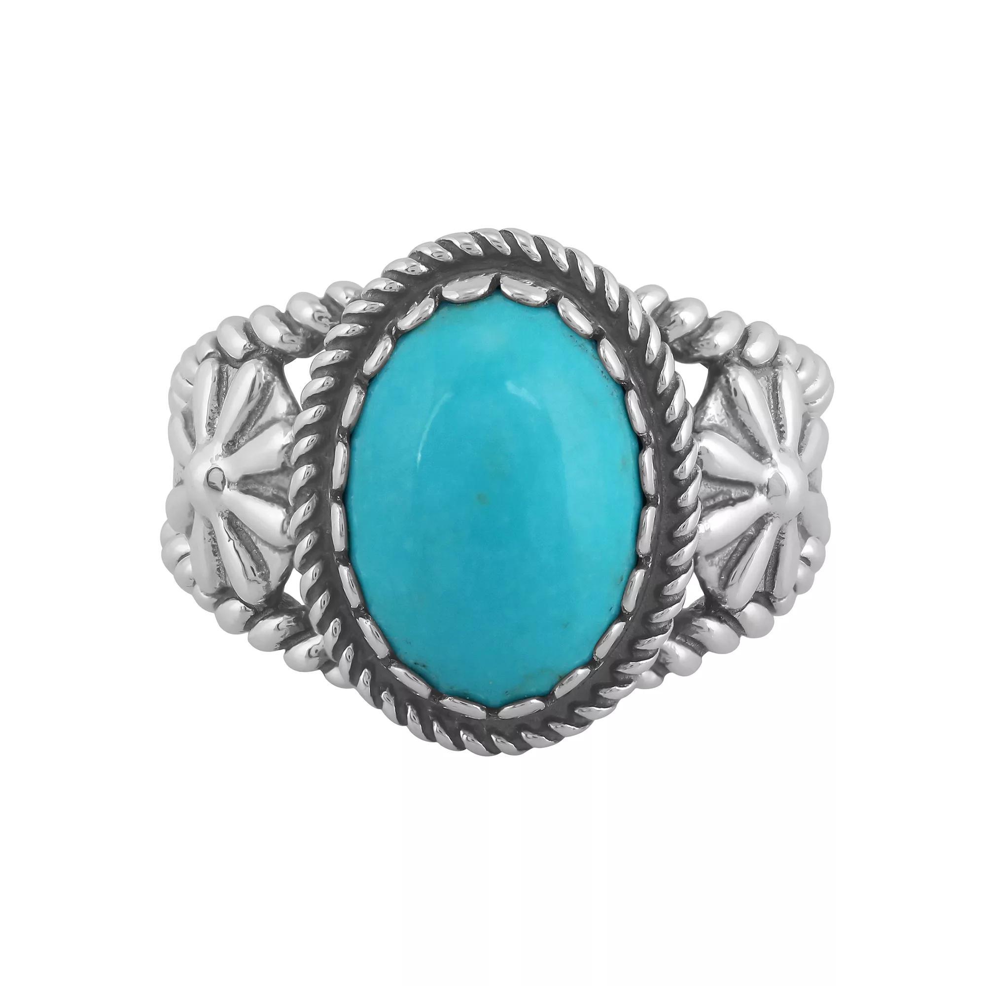 Southwest Spirit® Sterling Silver and Green Turquoise Concha Ring, Women's, Size: 6 Product Image