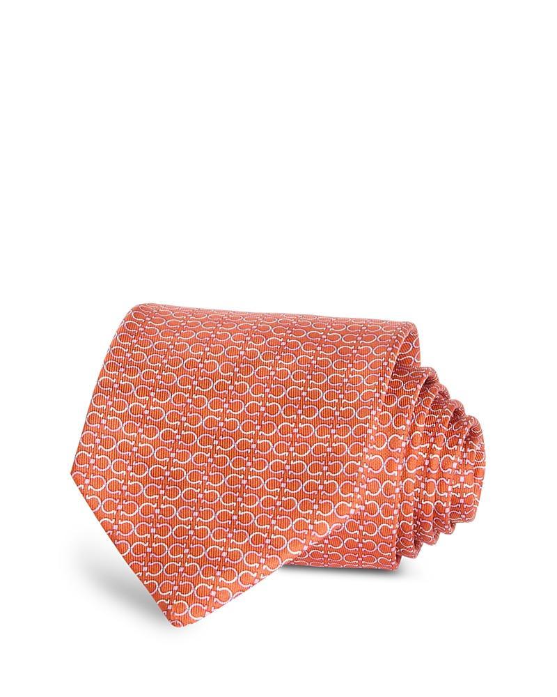 FERRAGAMO Men's Mirrored Gancini Printed Silk Tie In Orange Product Image