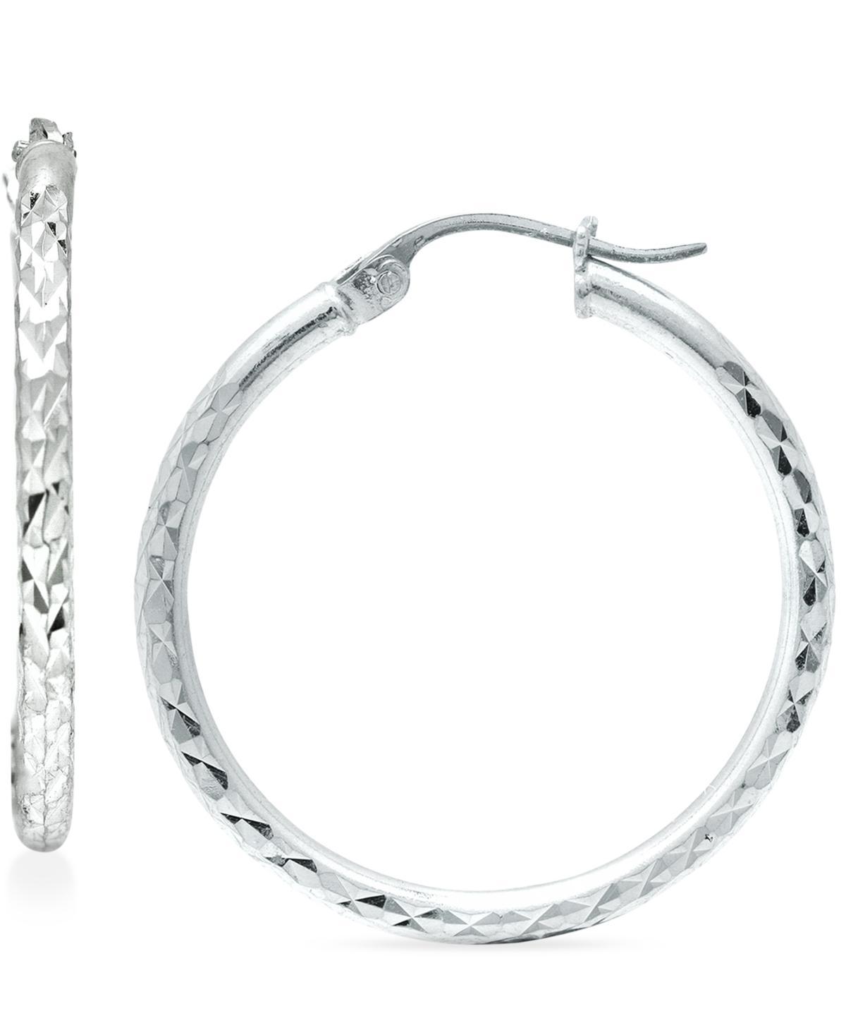 Aleure Precioso Sterling Silver Textured Hoop Earrings, Women's, Size: 20 mm Product Image
