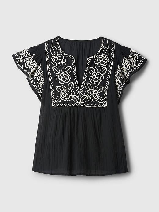 Crinkle Gauze Embroidered Cropped Shirt Product Image