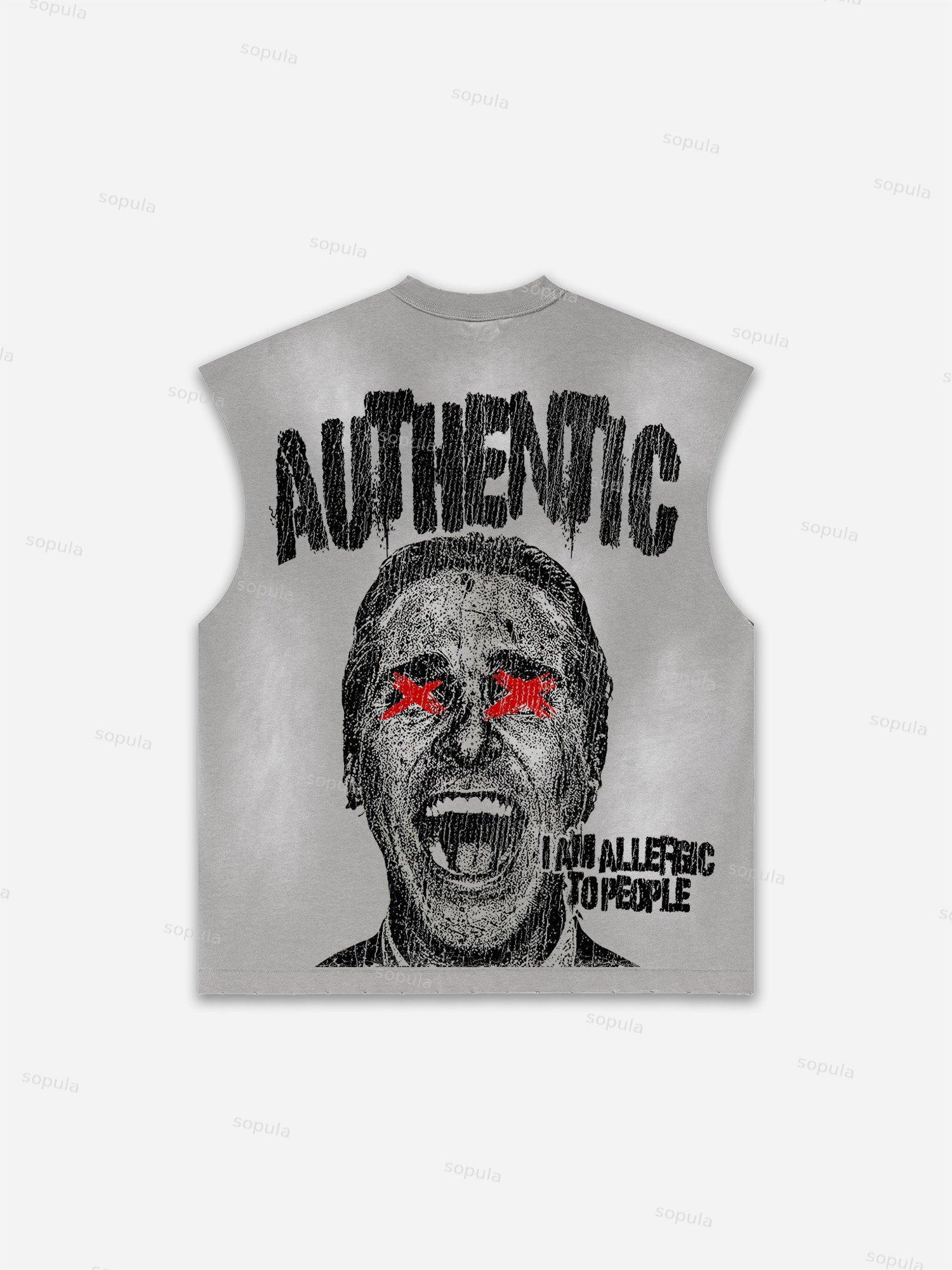 Sopula Men's I Am Allergic To People Fun Portrait Print Distressed Tank Tops Sleeveless Shirts Product Image