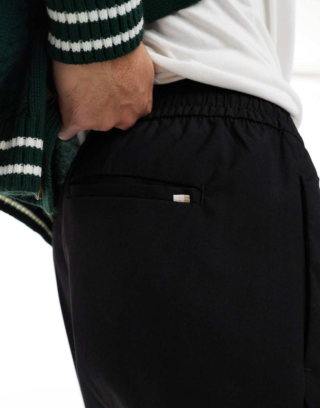 Jack & Jones drawstring smart tapered loose pants in black Product Image