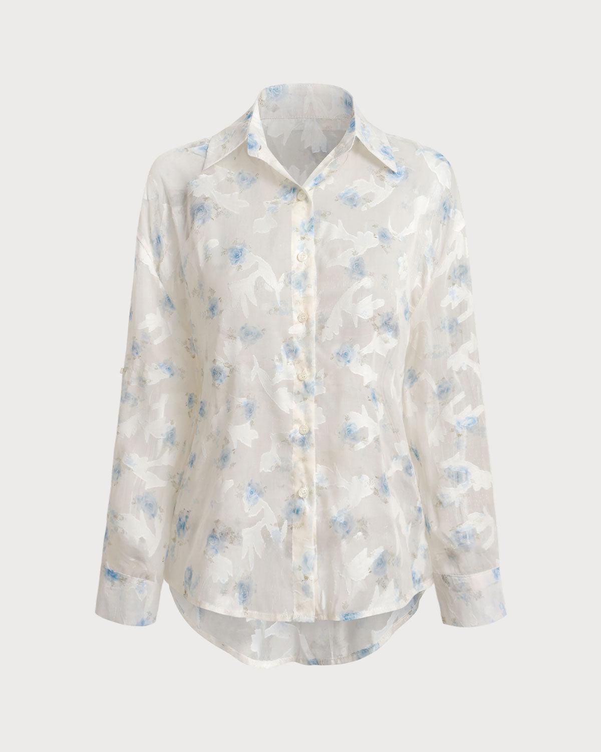 White Floral Textured Button Shirt Product Image