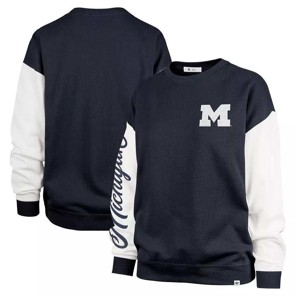 Women's '47  Navy Michigan Wolverines Double Header Rise Andie Pullover Sweatshirt, Size: Medium, Blue Product Image