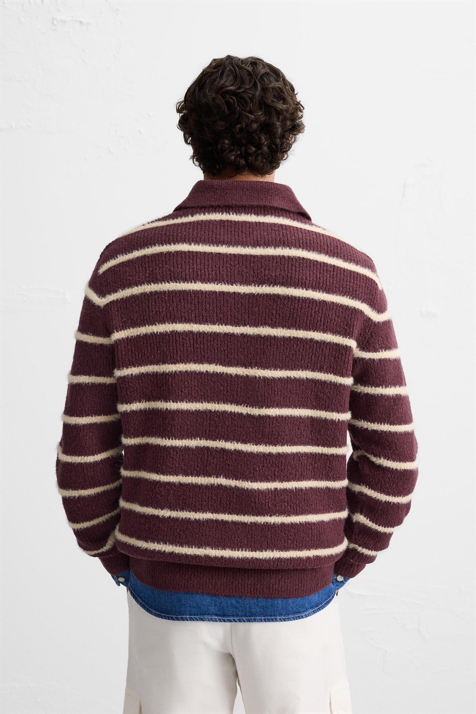 STRIPED TEXTURED KNIT POLO SHIRT Product Image